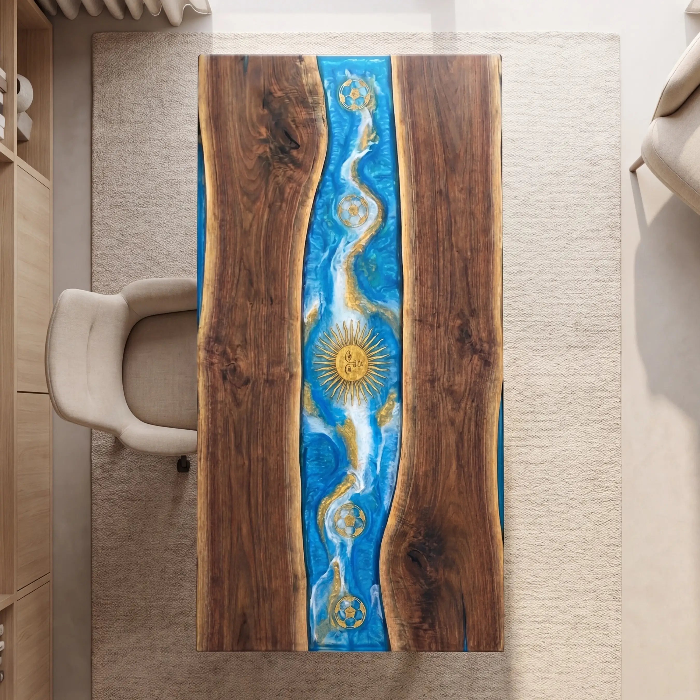 Custom Walnut and Embedded Sports Theme Resin “Heritage” Series Desk - Argentina Edition RD-21