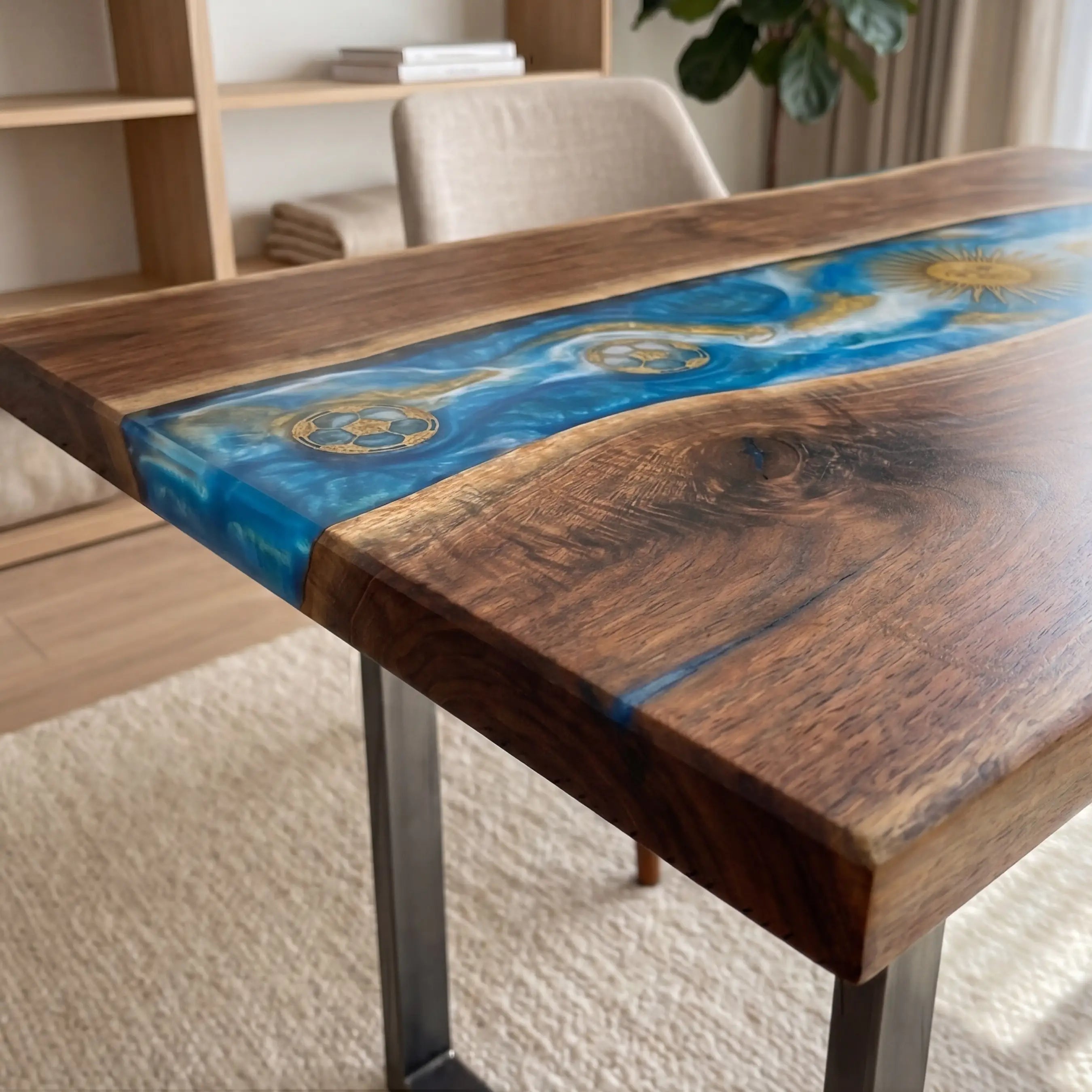 Custom Walnut and Embedded Sports Theme Resin “Heritage” Series Desk - Argentina Edition RD-21
