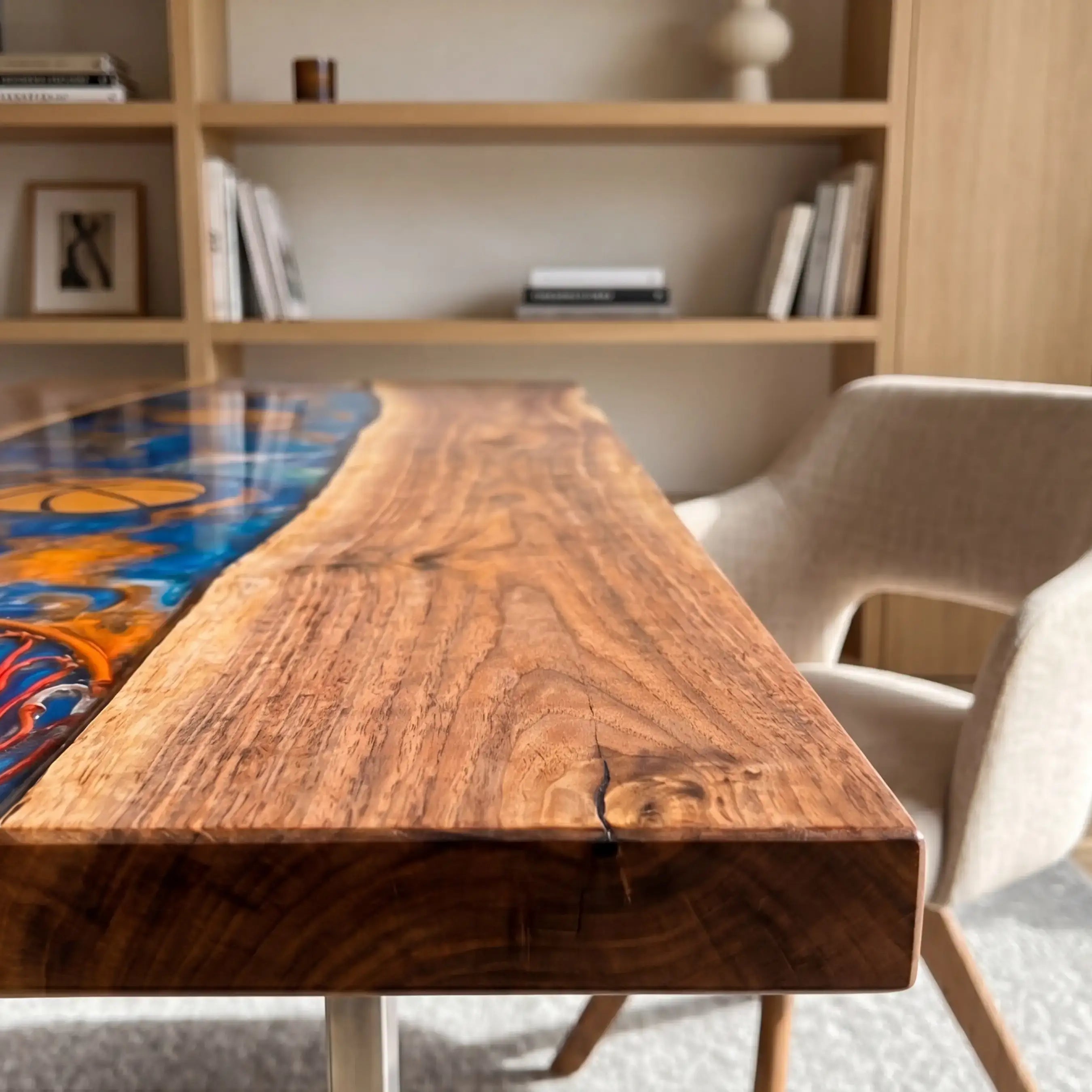 Custom Walnut and Embedded Sports Theme Resin “Heritage” Series Desk - Basketball Edition RD-22