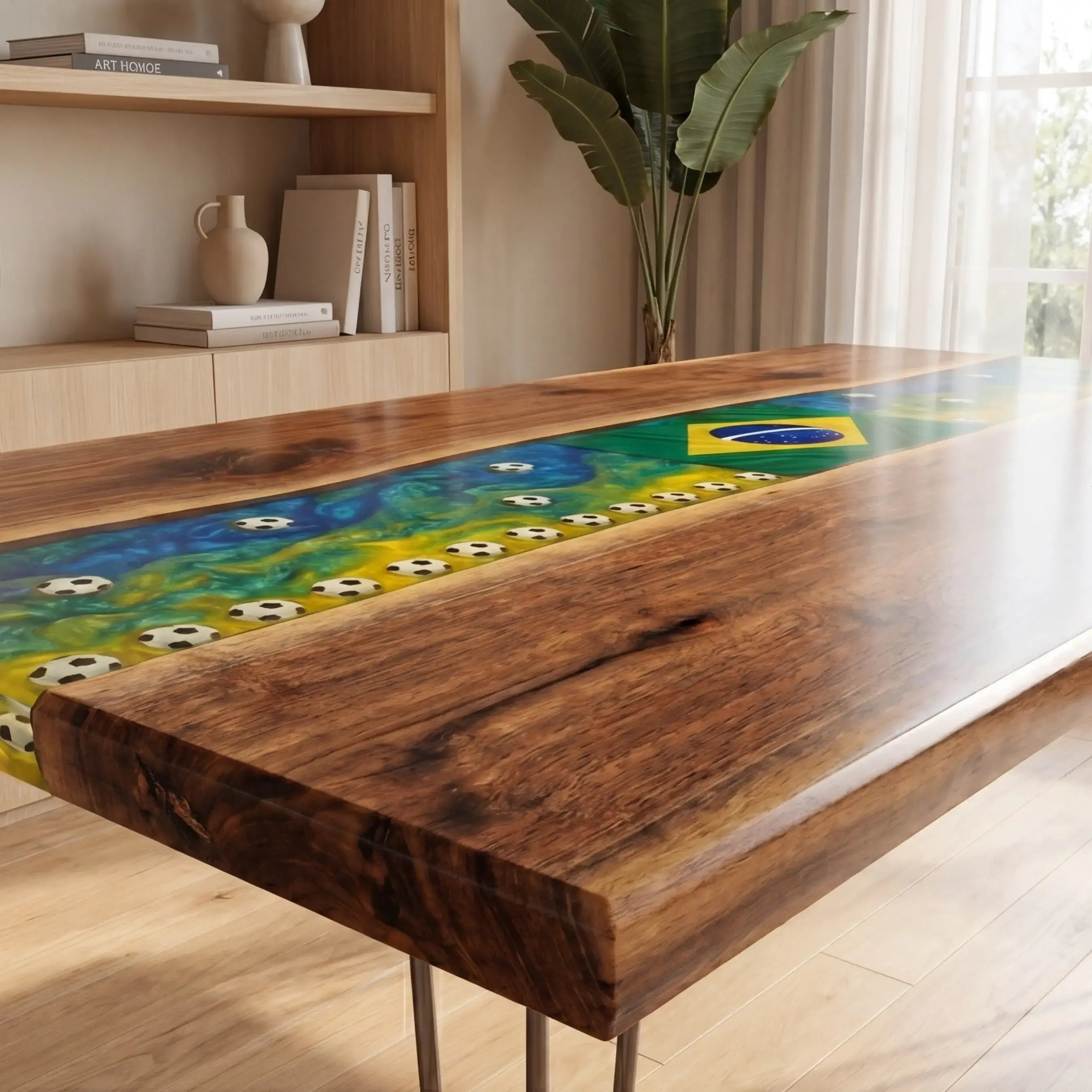 Custom Walnut and Embedded Sports Theme Resin “Heritage” Series Desk - Brazil Edition RD-19