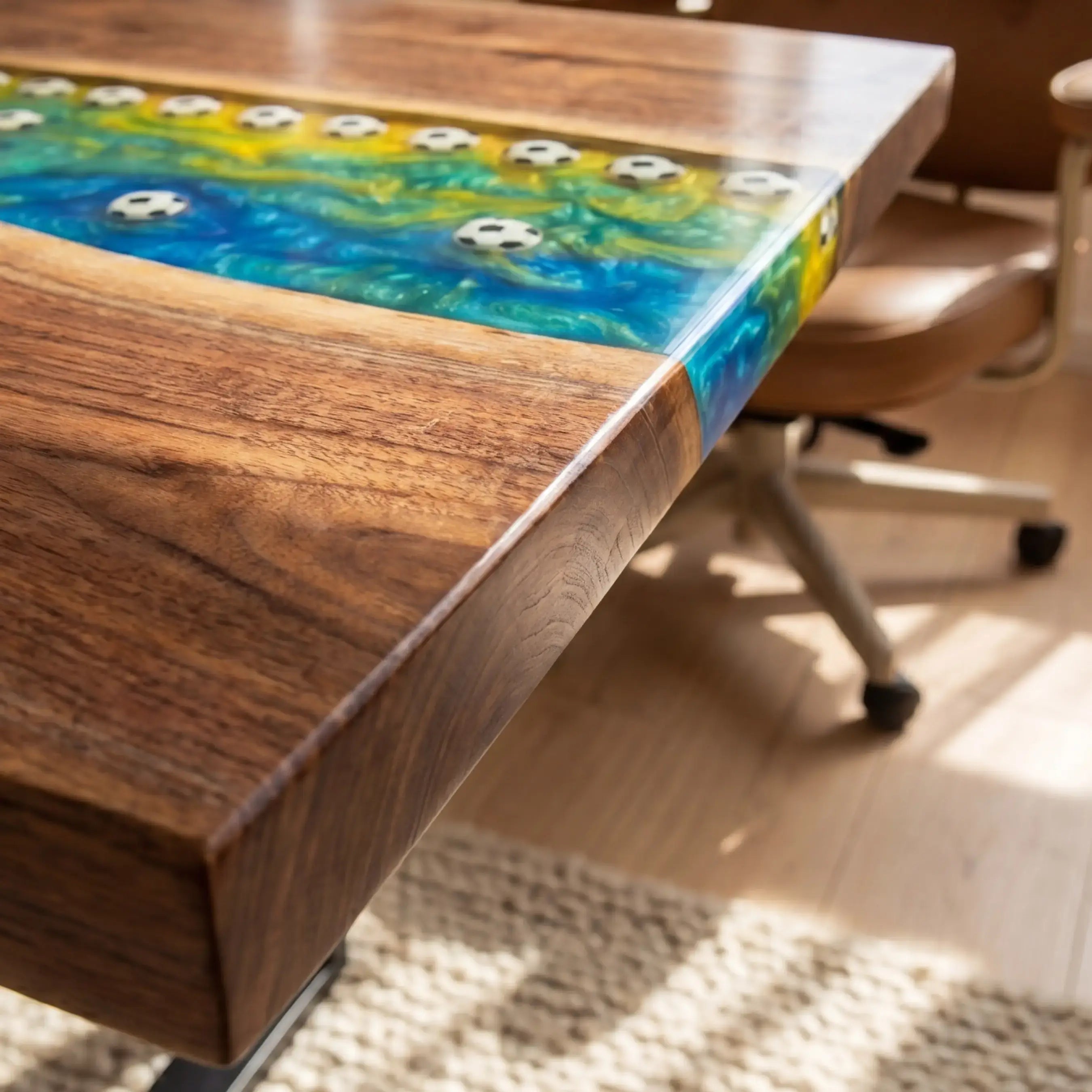 Custom Walnut and Embedded Sports Theme Resin “Heritage” Series Desk - Brazil Edition RD-19