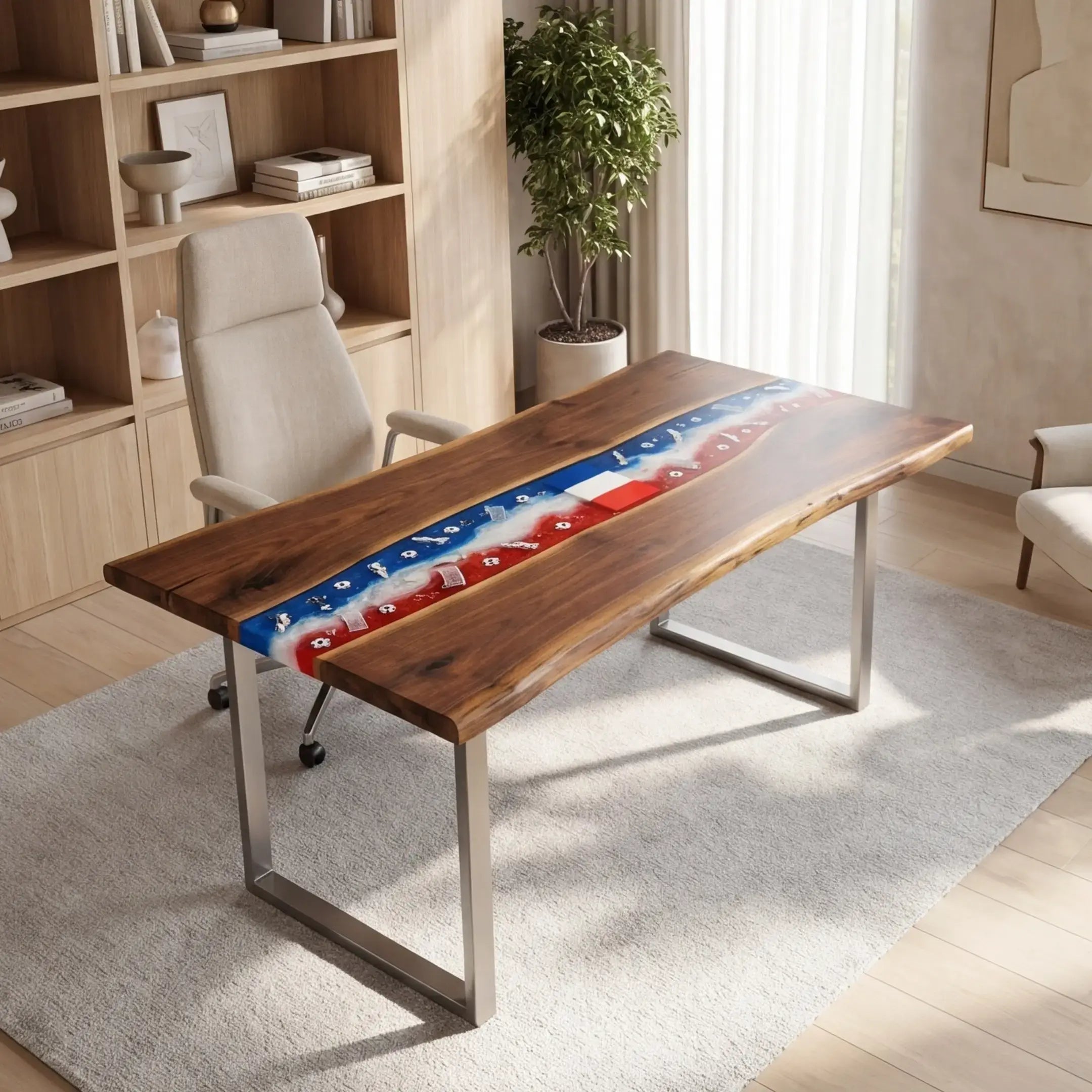 Custom Walnut and Embedded Sports Theme Resin “Heritage” Series Desk - France Edition RD-20