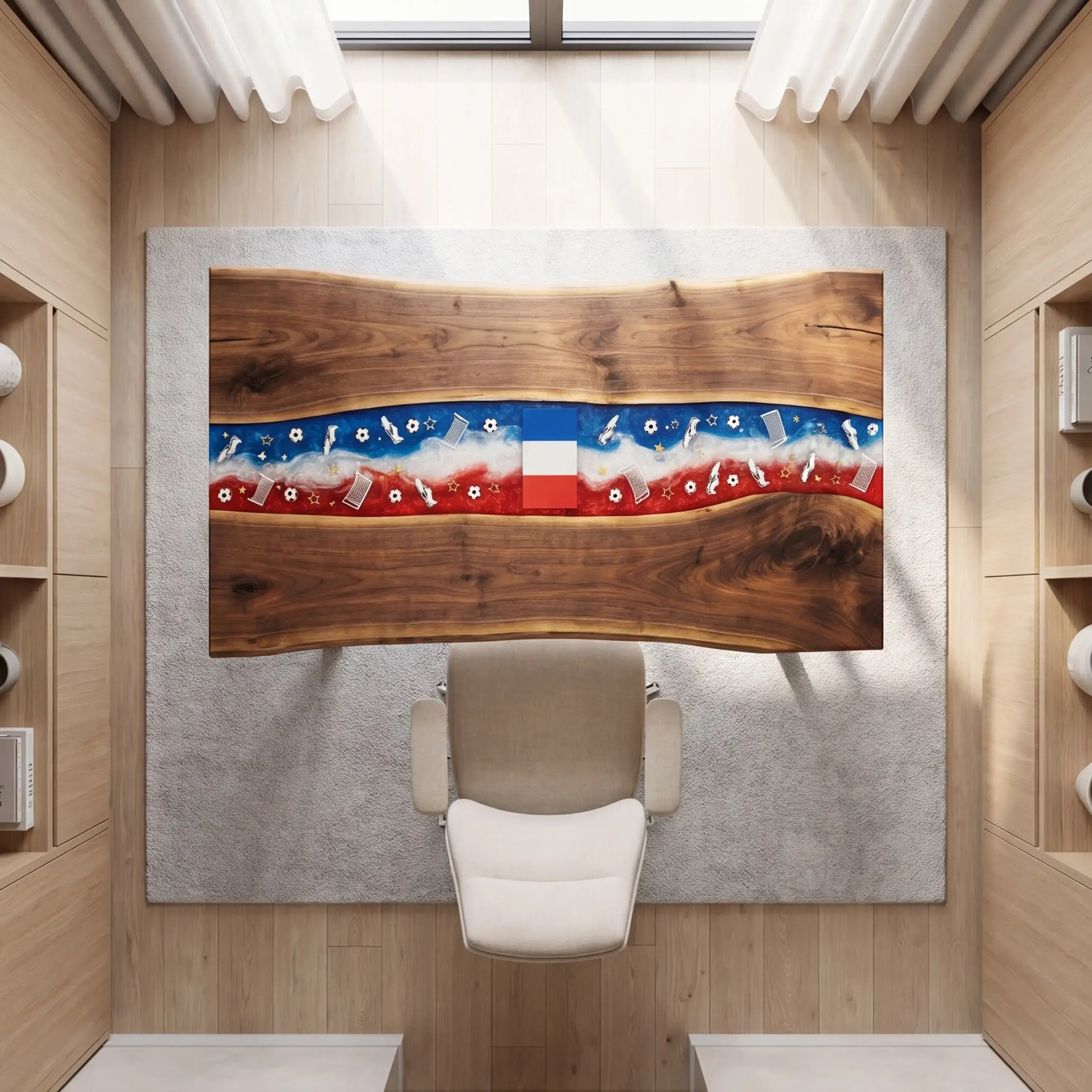 Custom Walnut and Embedded Sports Theme Resin “Heritage” Series Desk - France Edition RD-20