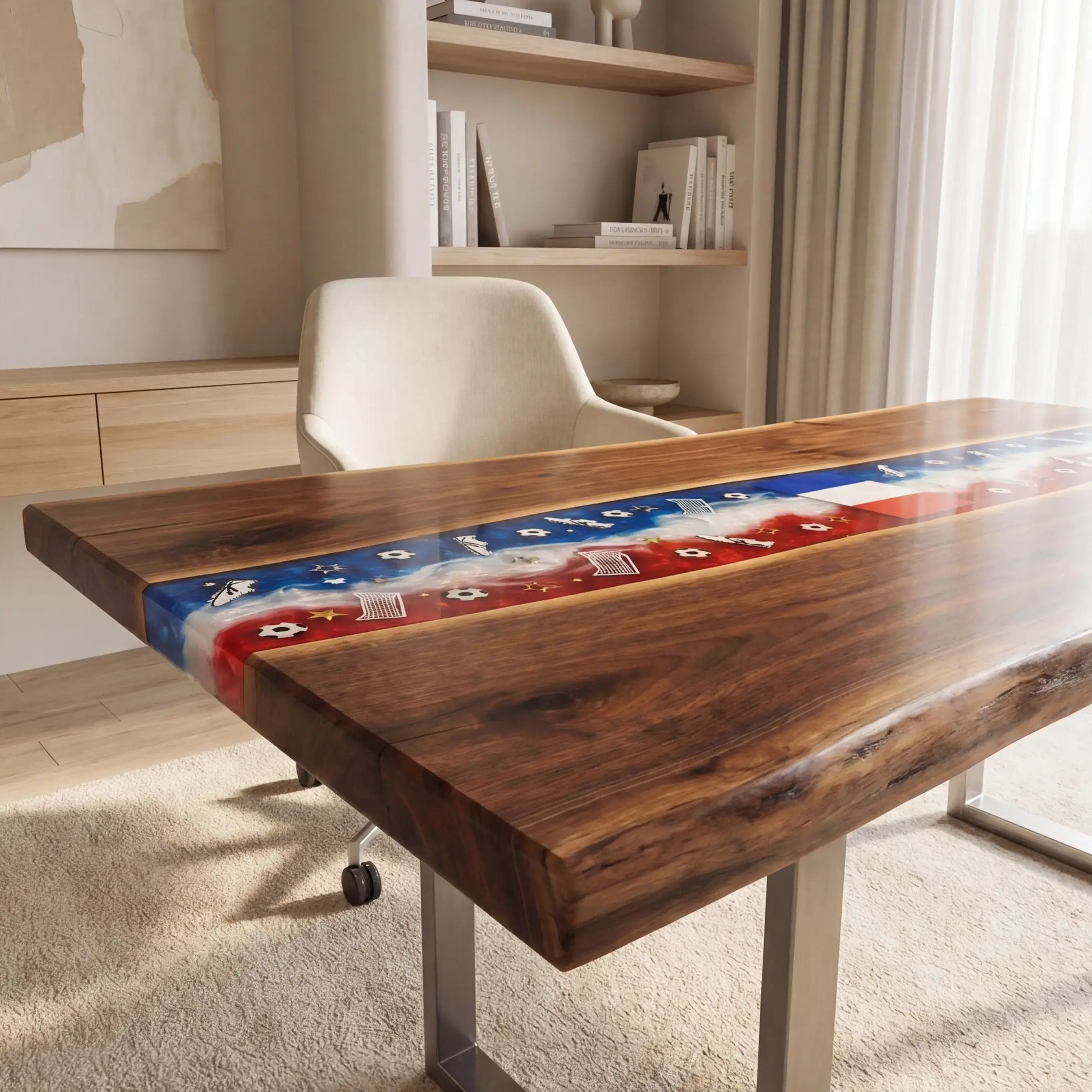Custom Walnut and Embedded Sports Theme Resin “Heritage” Series Desk - France Edition RD-20