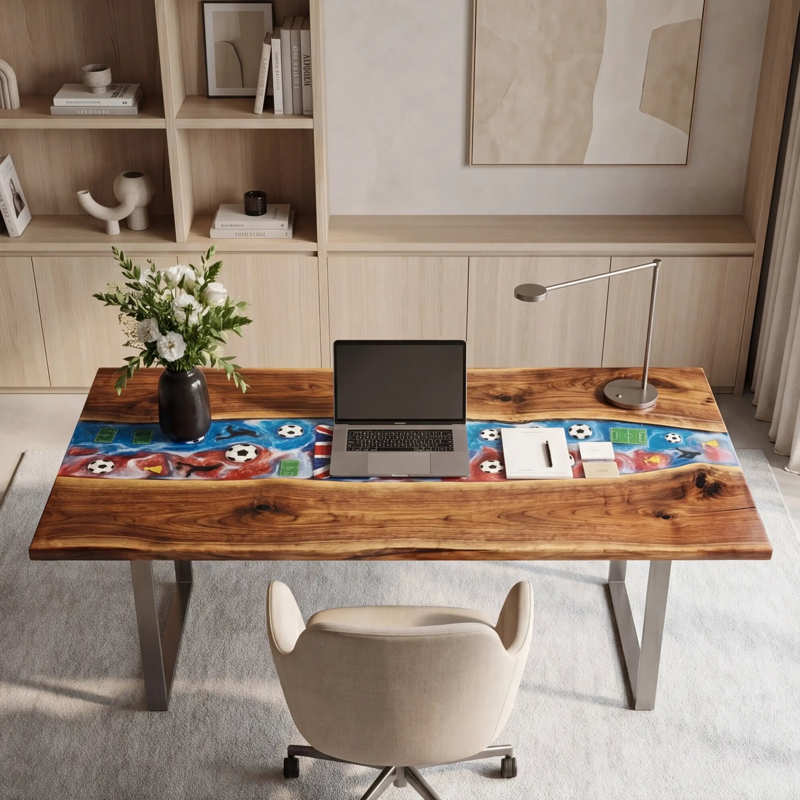Custom Walnut and Embedded Sports Theme Resin “Heritage” Series Desk RD-18