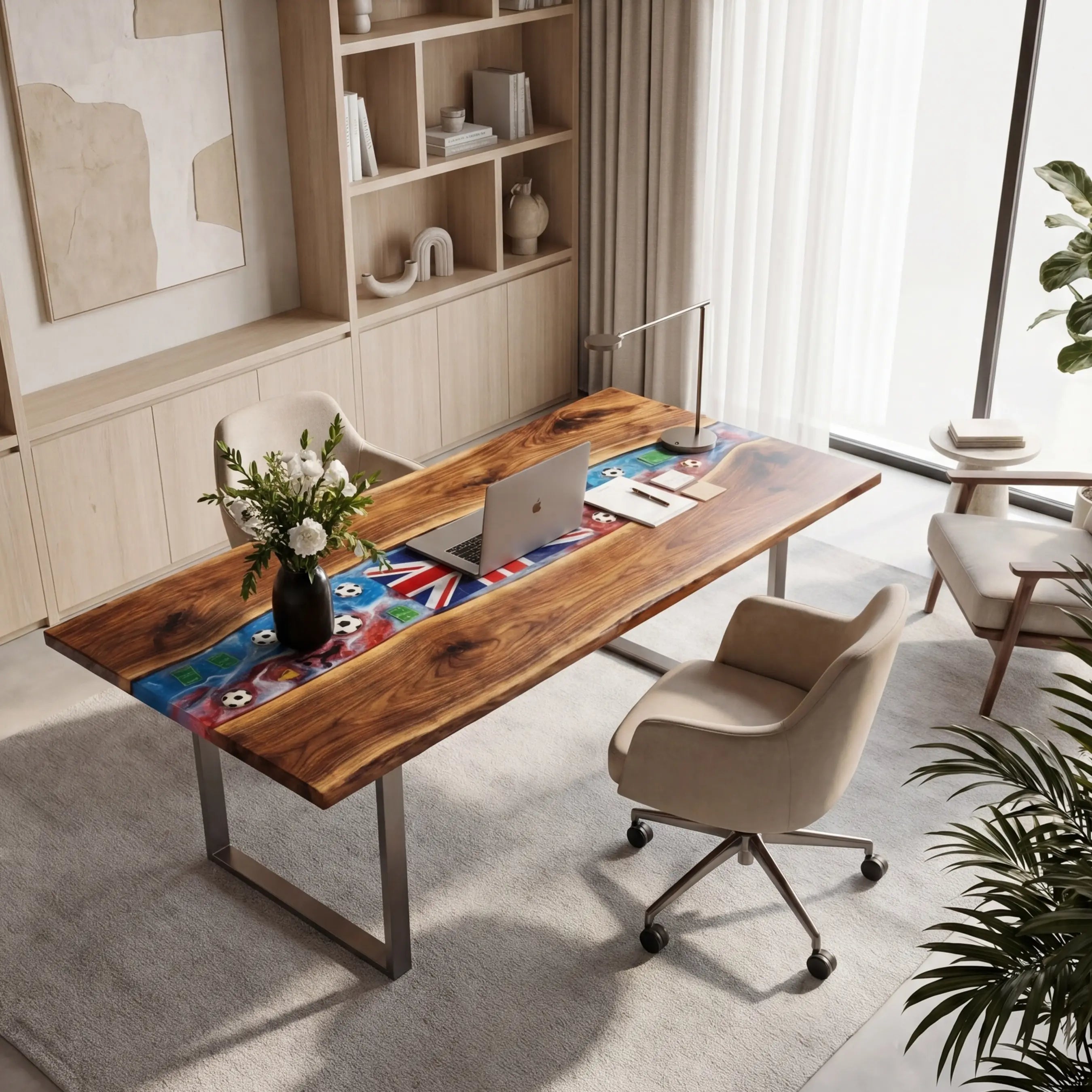 Custom Walnut and Embedded Sports Theme Resin “Heritage” Series Desk RD-18