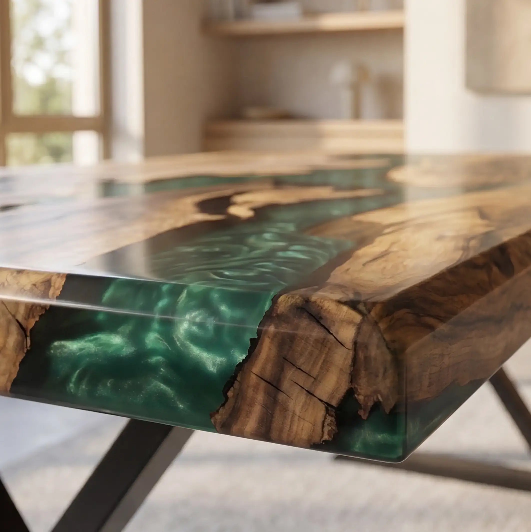 Custom Walnut and Emerald Green Resin “Emerald” Series Desk RD-25