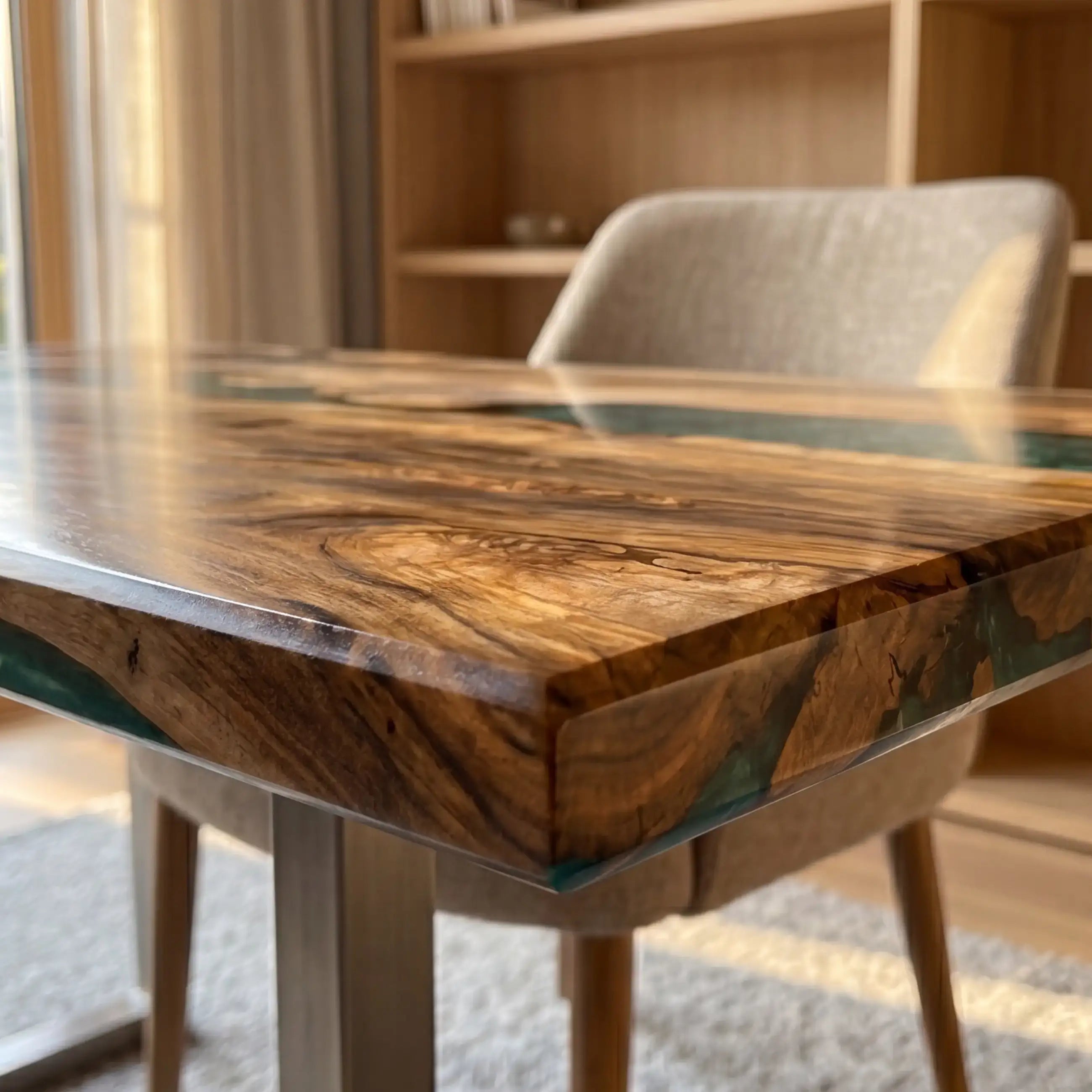 Custom Walnut and Emerald Green Resin “Emerald” Series Desk RD-25