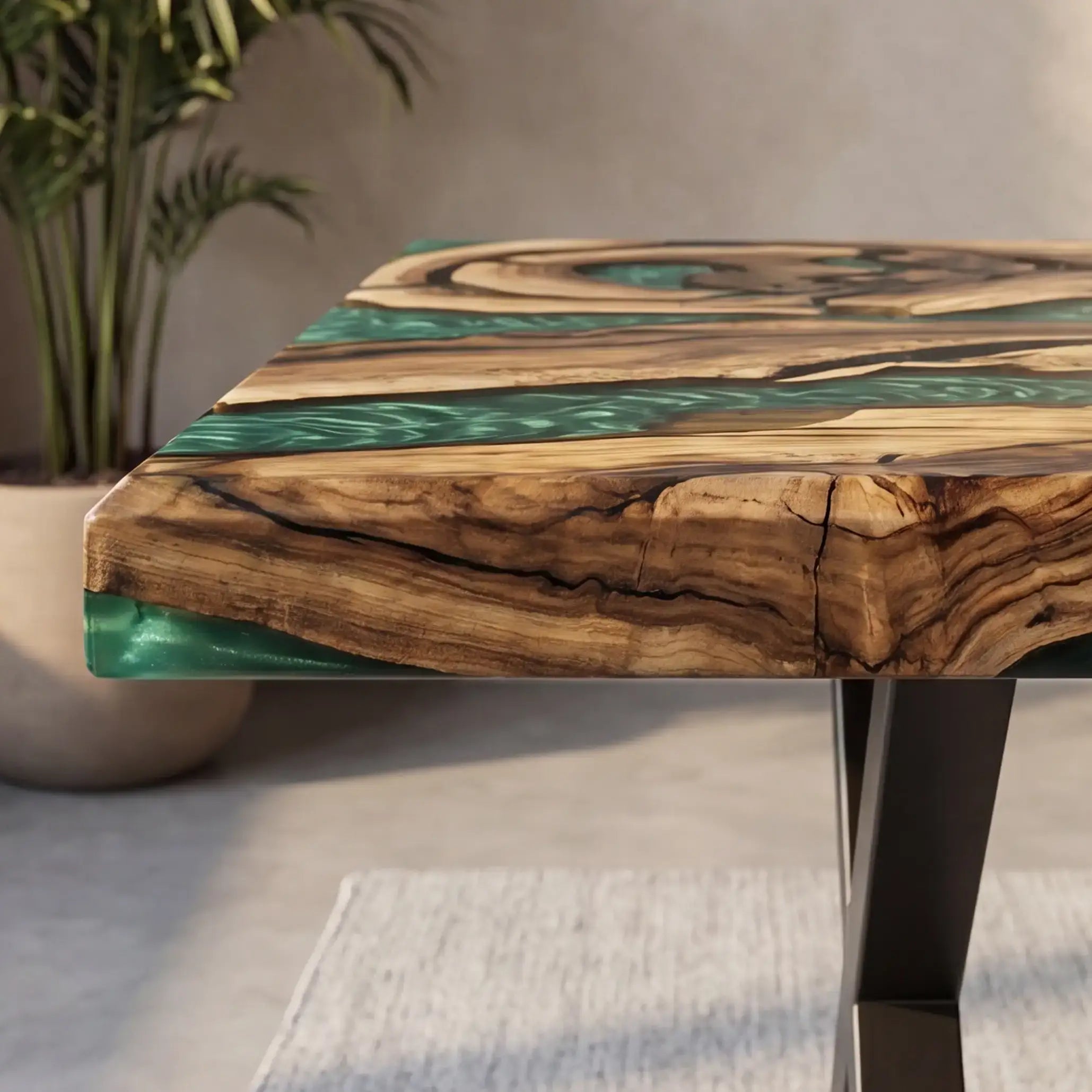 Custom Walnut and Emerald Green Resin “Emerald” Series Desk RD-25