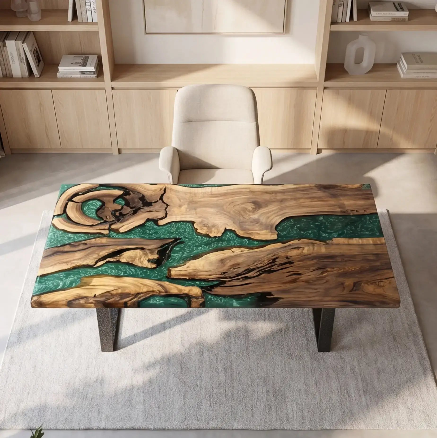 Custom Walnut and Emerald Green Resin “Emerald” Series Desk RD-25