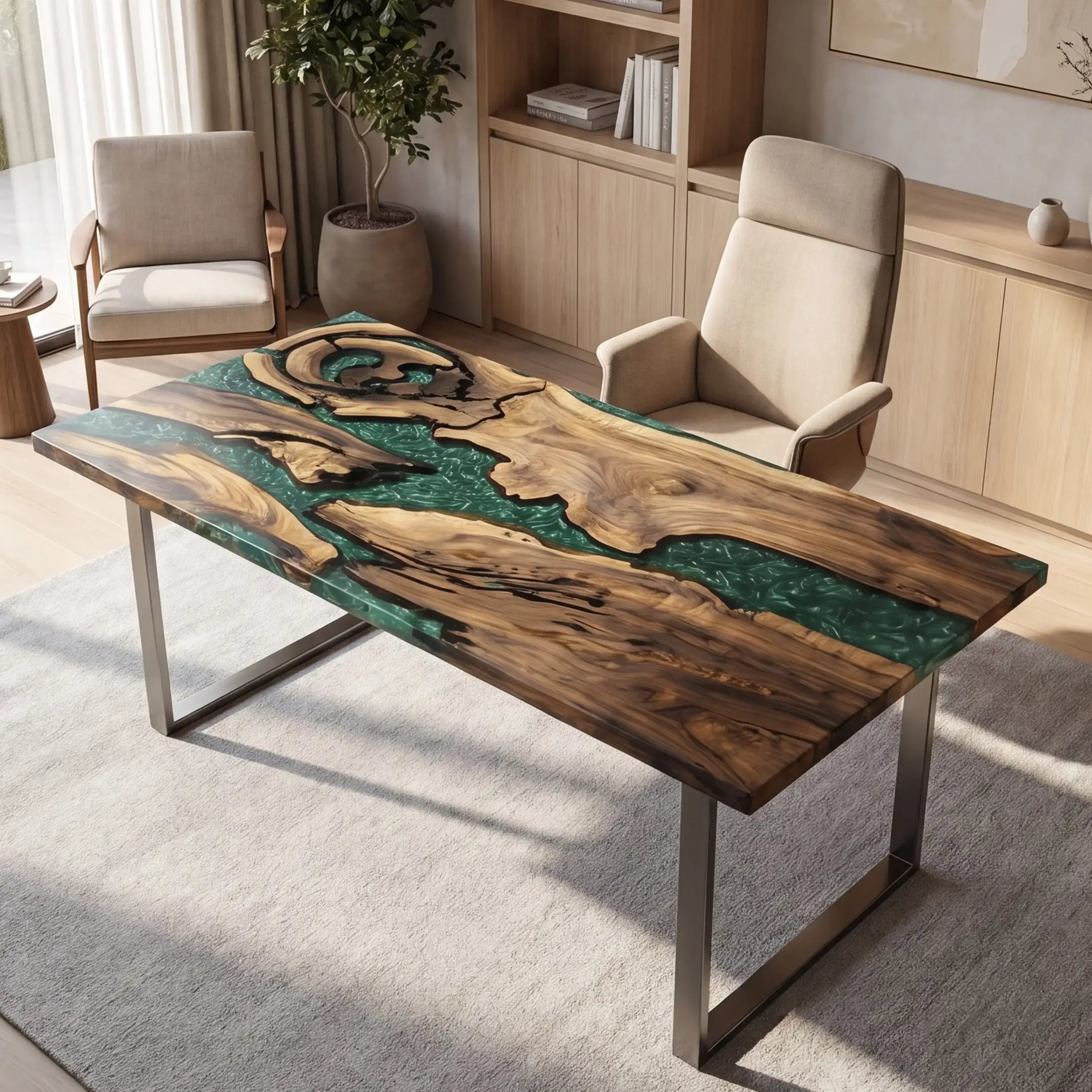 Custom Walnut and Emerald Green Resin “Emerald” Series Desk RD-25