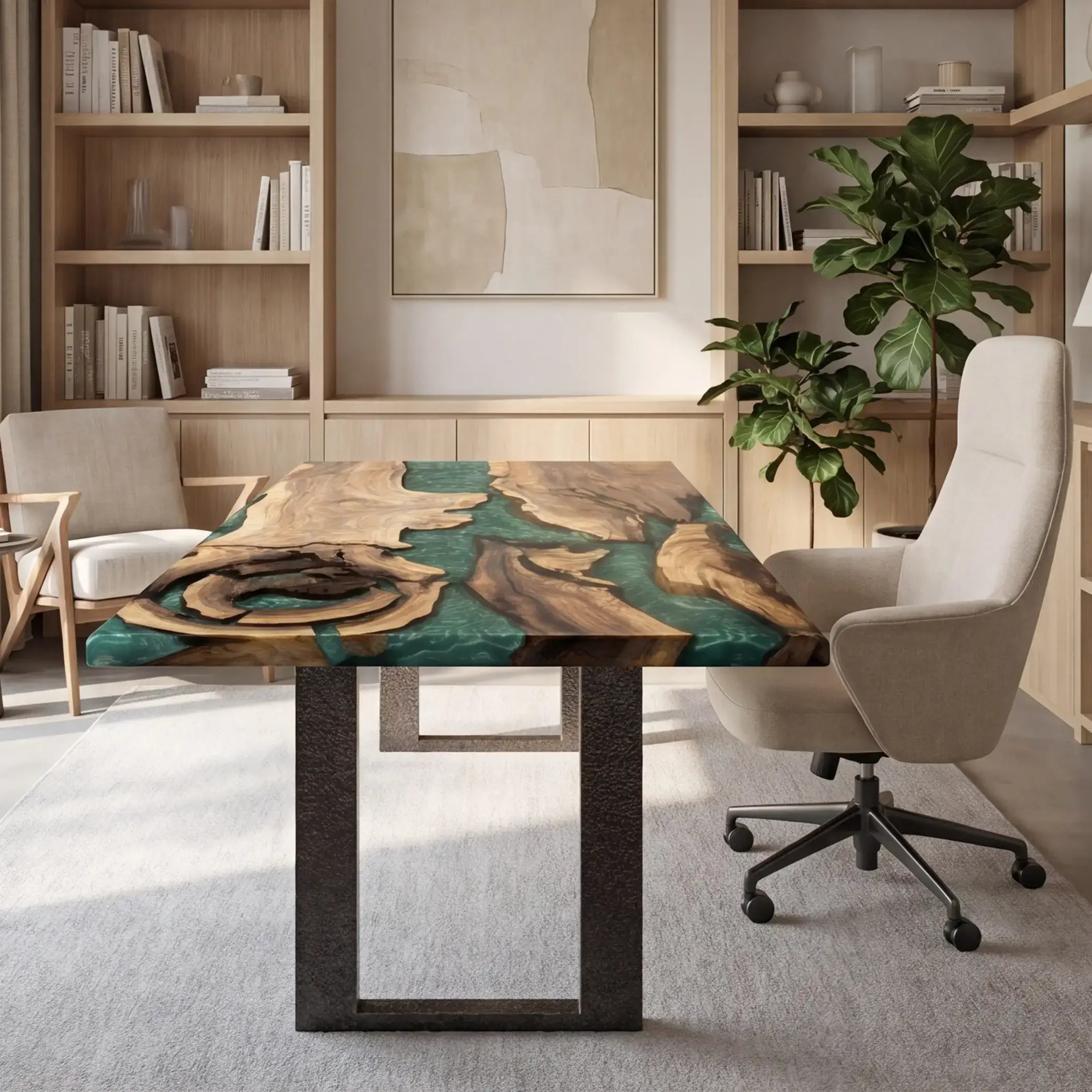 Custom Walnut and Emerald Green Resin “Emerald” Series Desk RD-25