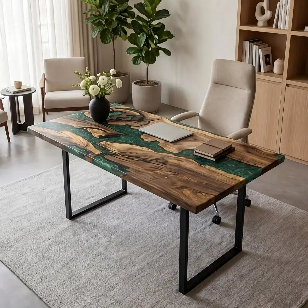 Custom Walnut and Emerald Green Resin “Emerald” Series Desk RD-25