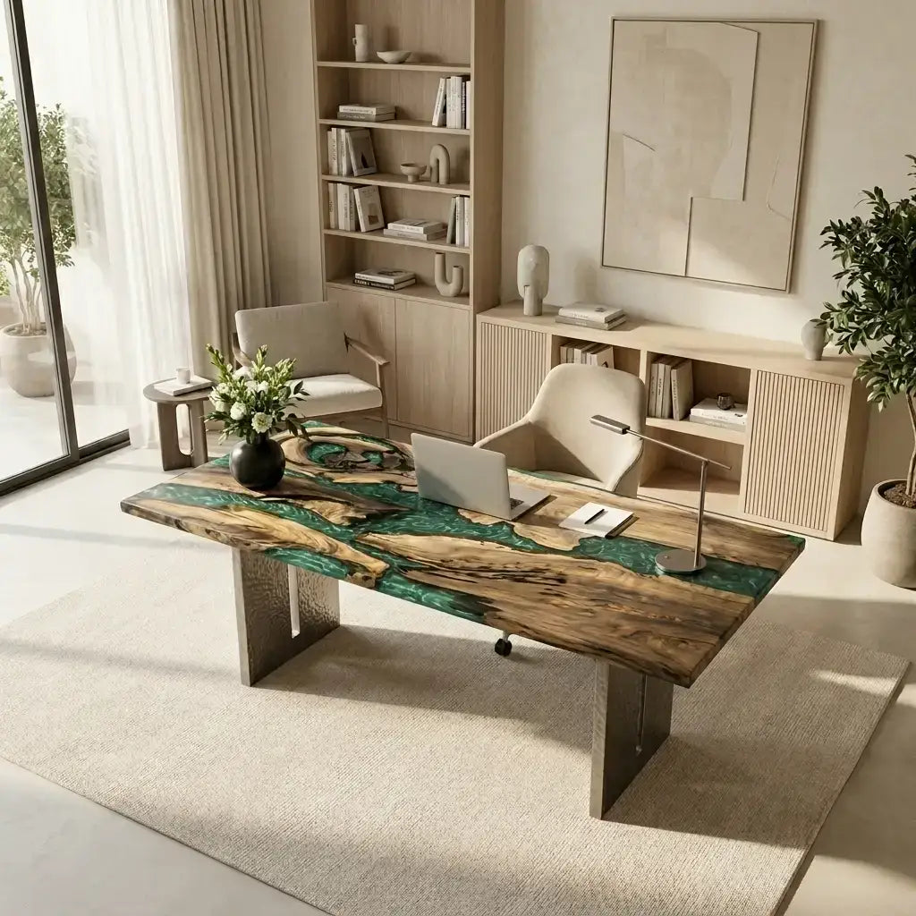 Custom Walnut and Emerald Green Resin “Emerald” Series Desk RD-25