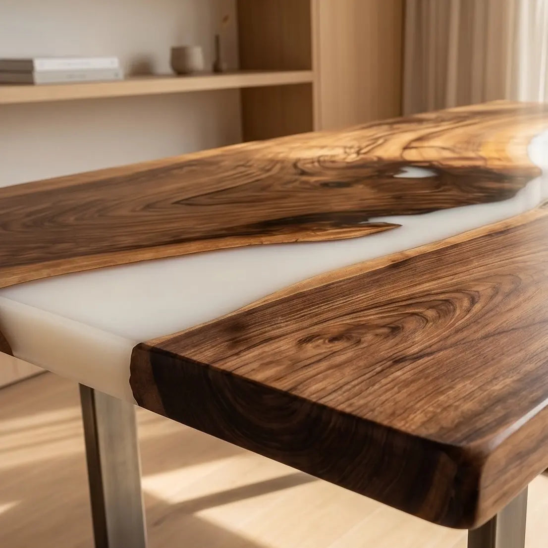 Custom Walnut and Ivory White Resin “Ivory” Series Desk RD-14