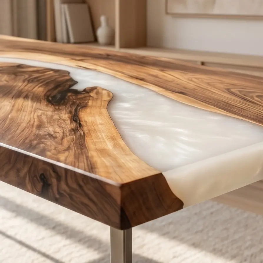 Custom Walnut and Ivory White Resin “Ivory” Series Desk RD-14