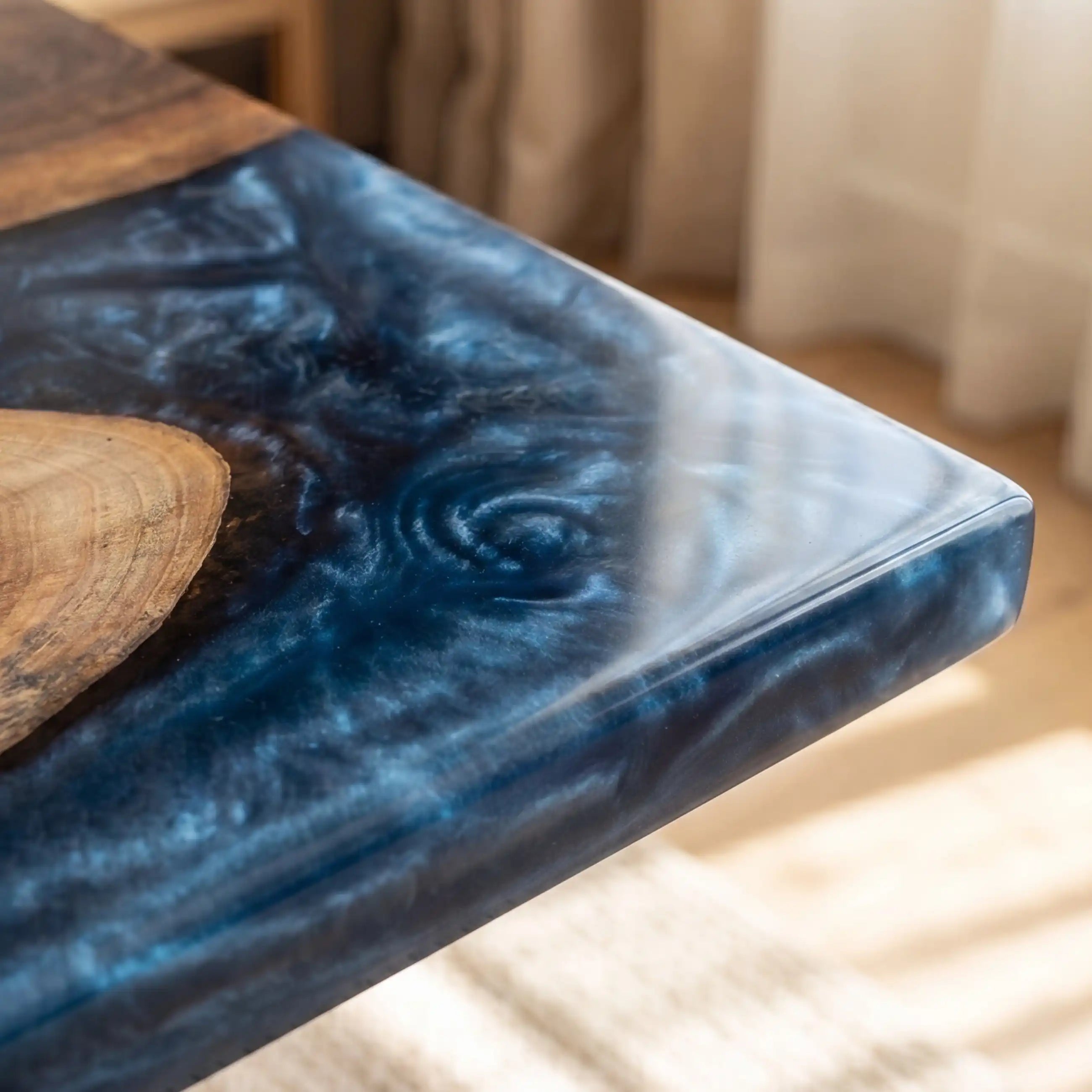 Custom Walnut and Metallic Blue Resin “Modern Organic” Series Desk RD-54