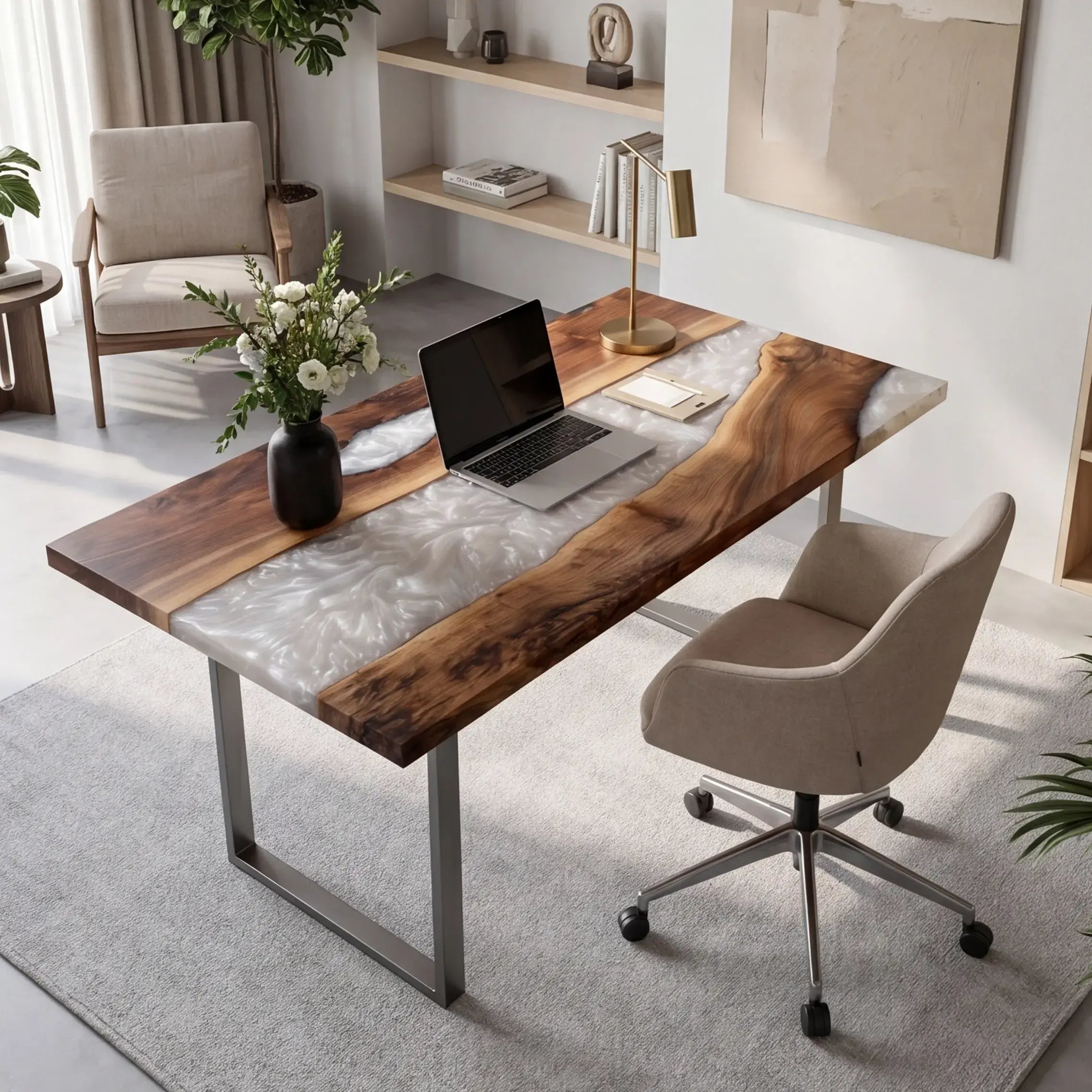 Custom Walnut and Pearl White Resin “Pearl” Series Desk RD-10