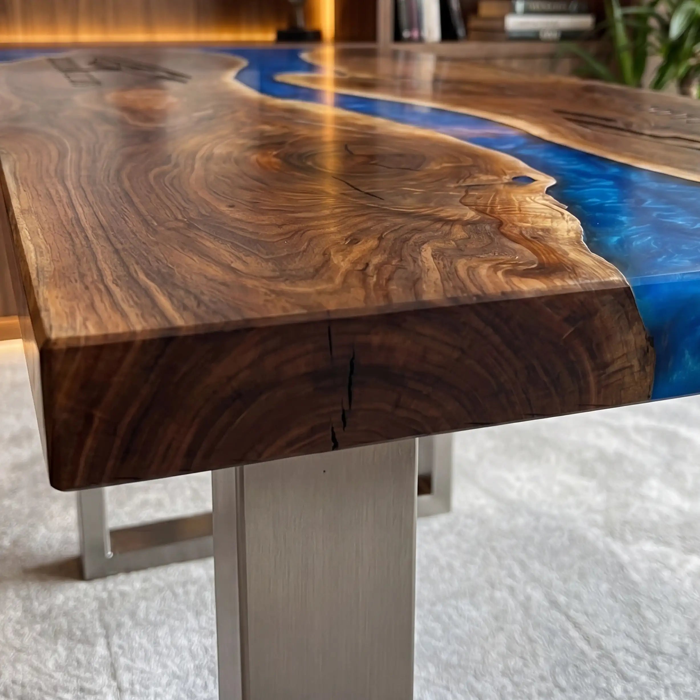 Custom Walnut and Sapphire Blue Resin “Executive Signature” Series Desk (With Custom Corporate Logo) RD-39