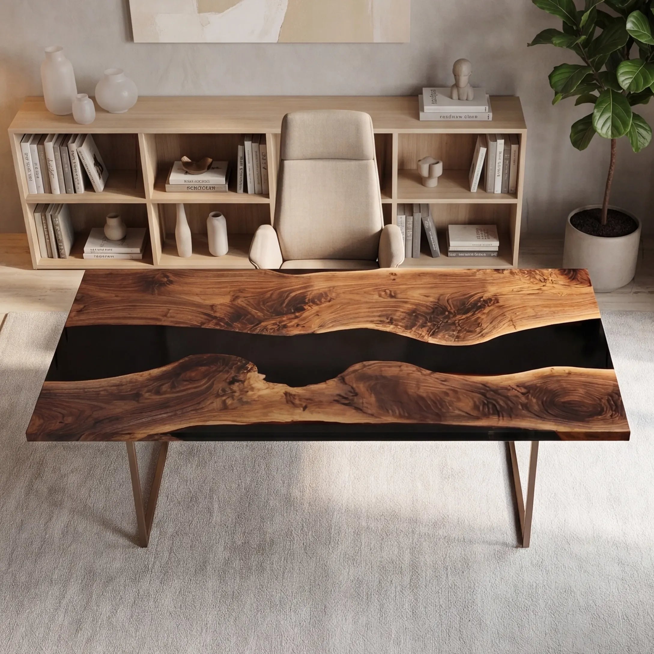 Custom Walnut and Solid Black Resin “Onyx” Series Desk RD-13