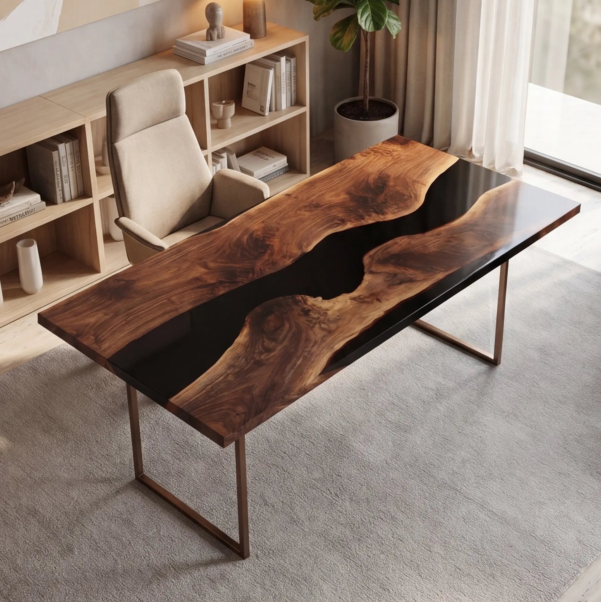 Custom Walnut and Solid Black Resin “Onyx” Series Desk RD-13