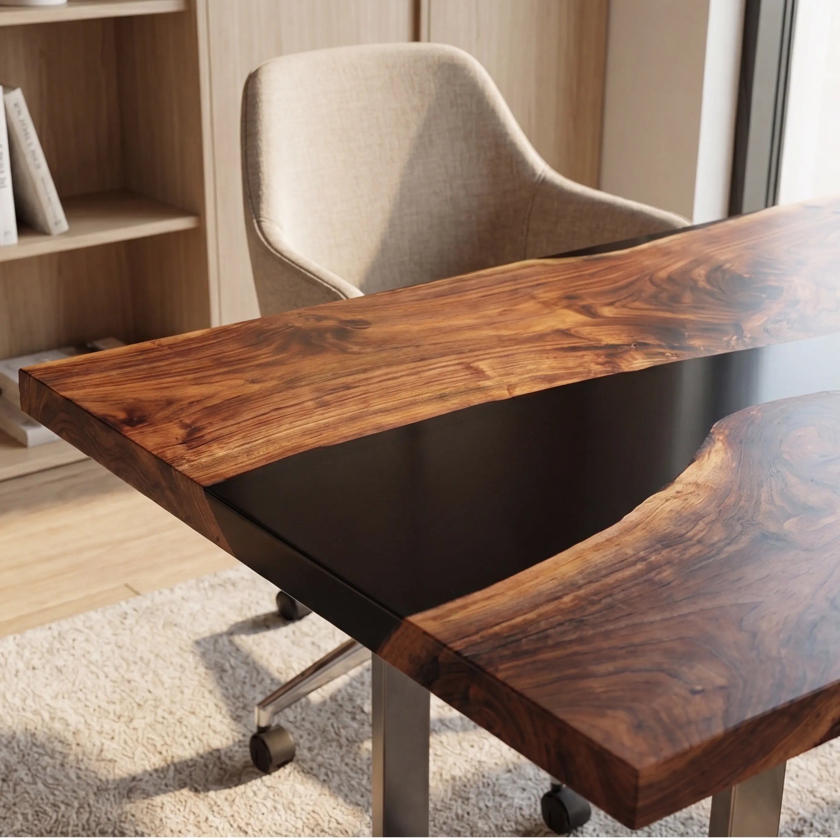 Custom Walnut and Solid Black Resin “Onyx” Series Desk RD-13