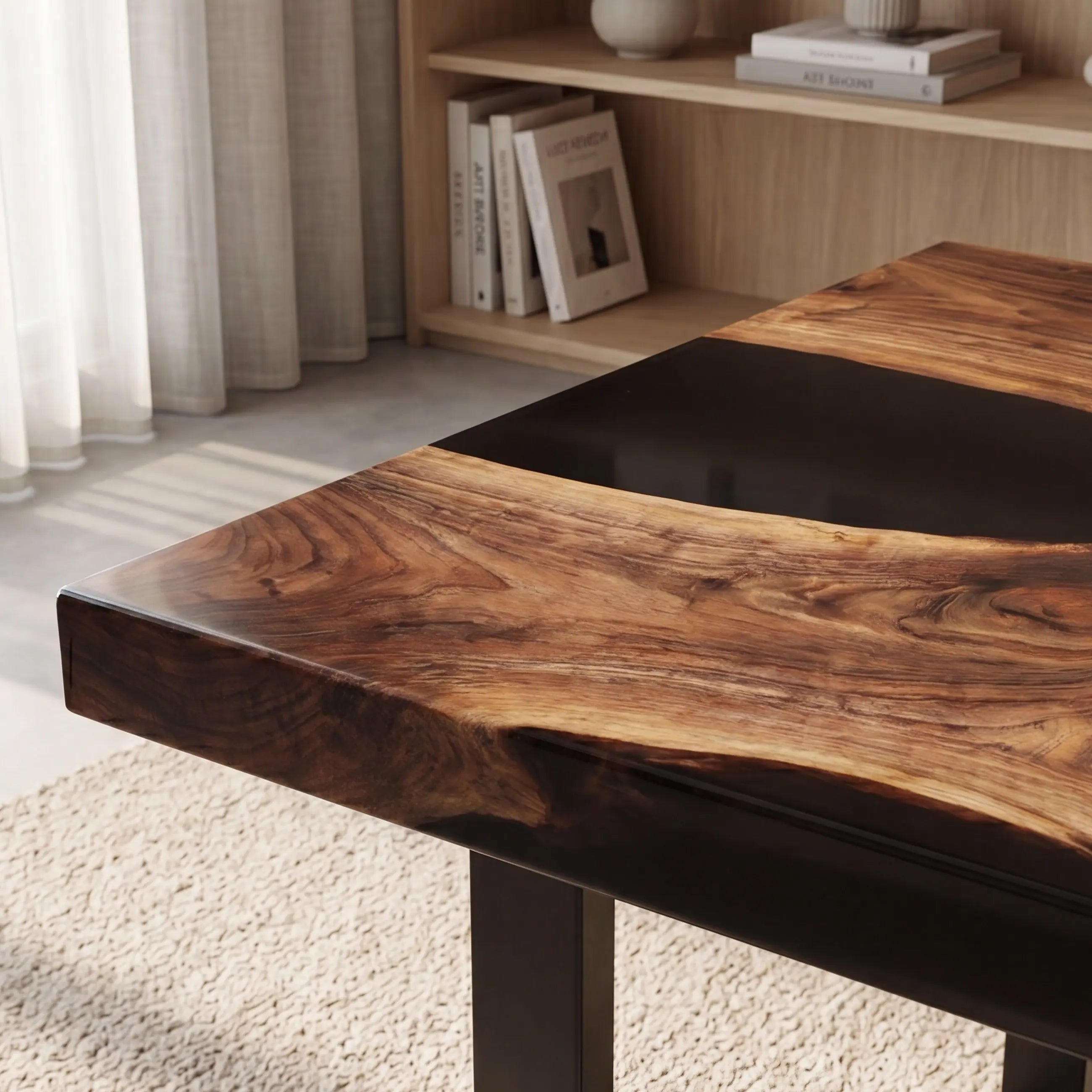 Custom Walnut and Solid Black Resin “Onyx” Series Desk RD-13