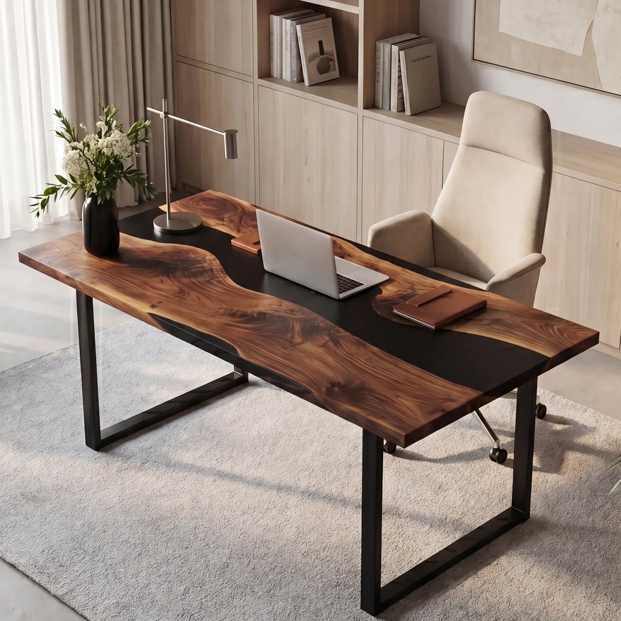 Custom Walnut and Solid Black Resin “Onyx” Series Desk RD-13
