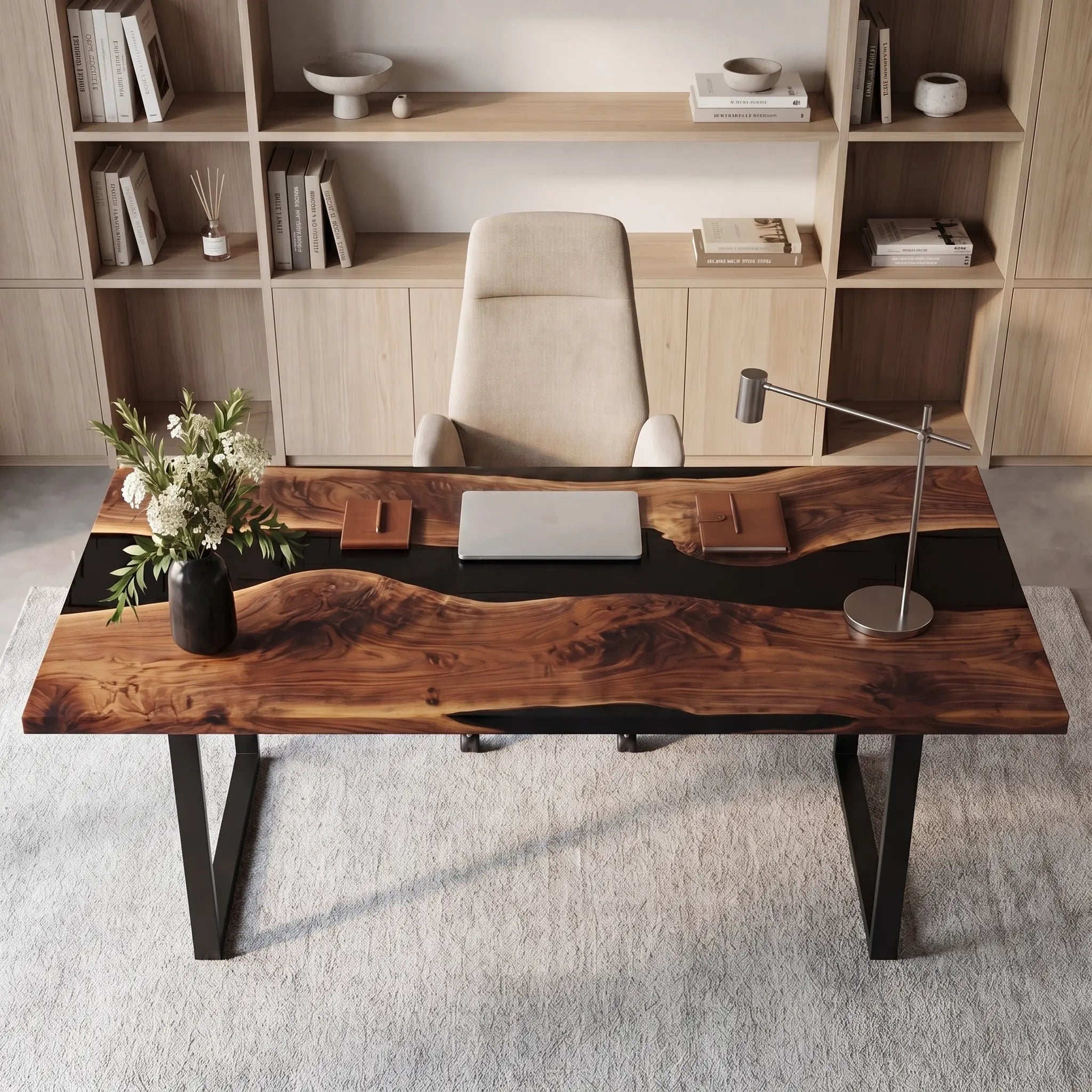 Custom Walnut and Solid Black Resin “Onyx” Series Desk RD-13