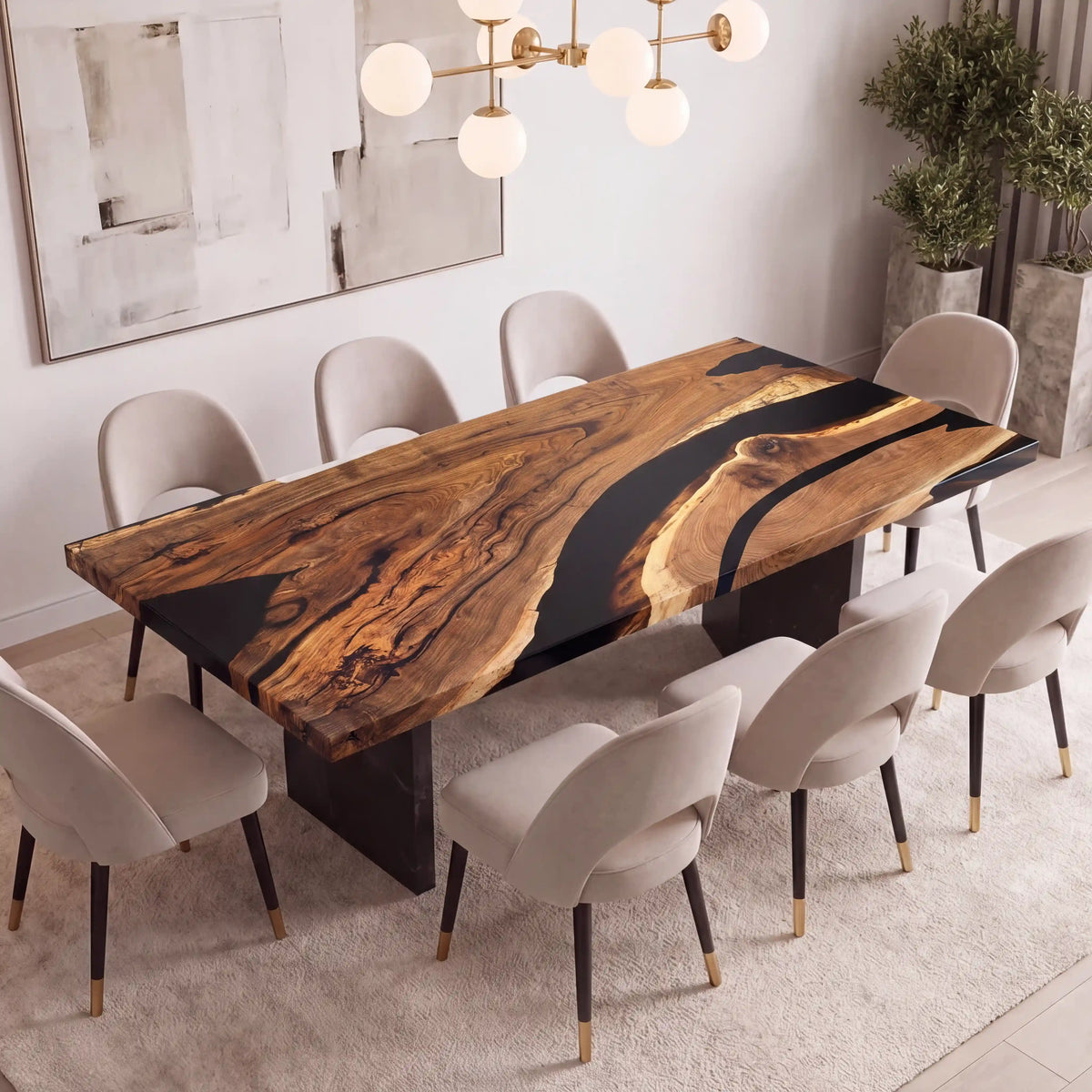 Custom Black Walnut Epoxy Resin River Table Black Resin ERT-50