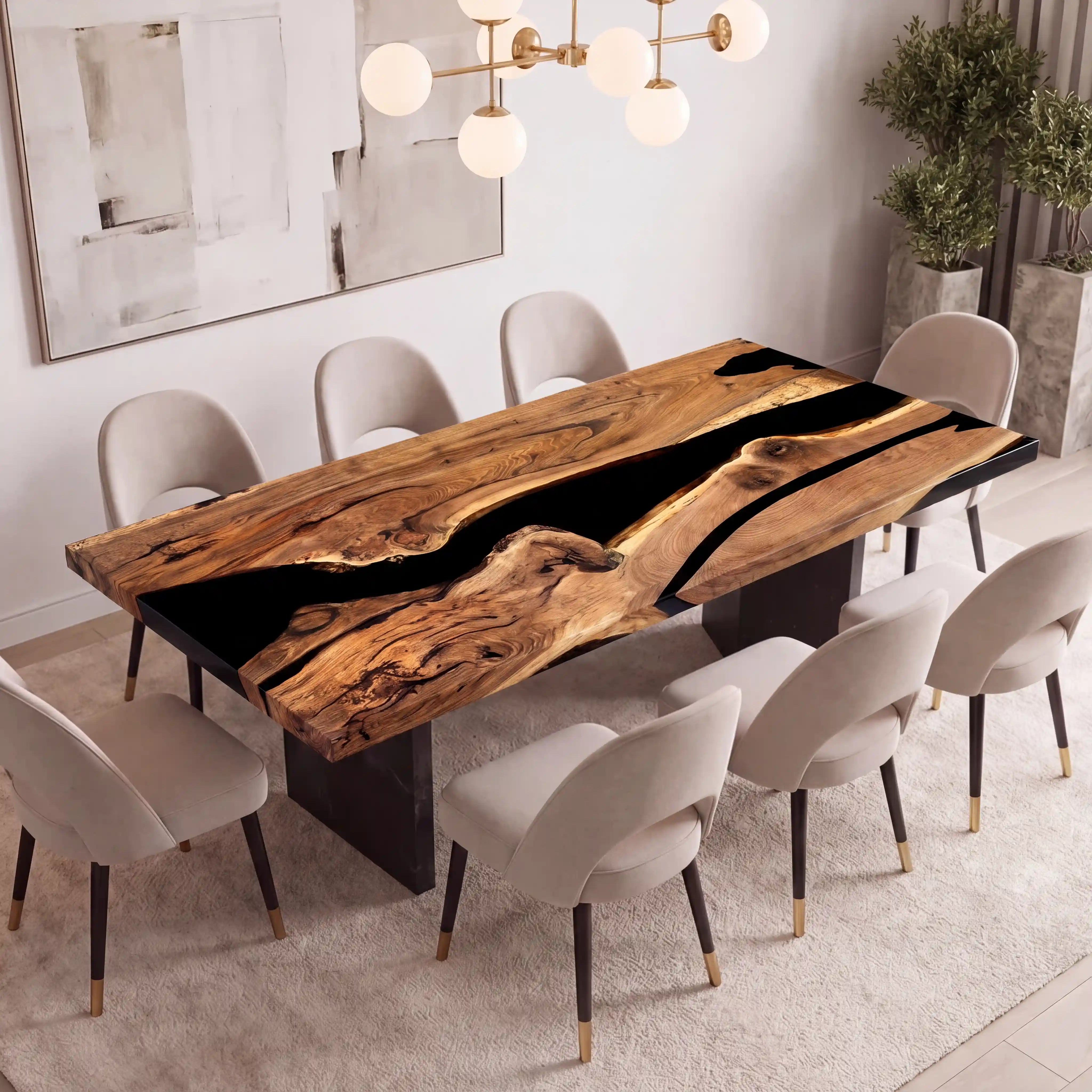 Custom Black Walnut Epoxy Resin River Table Black Resin ERT-50