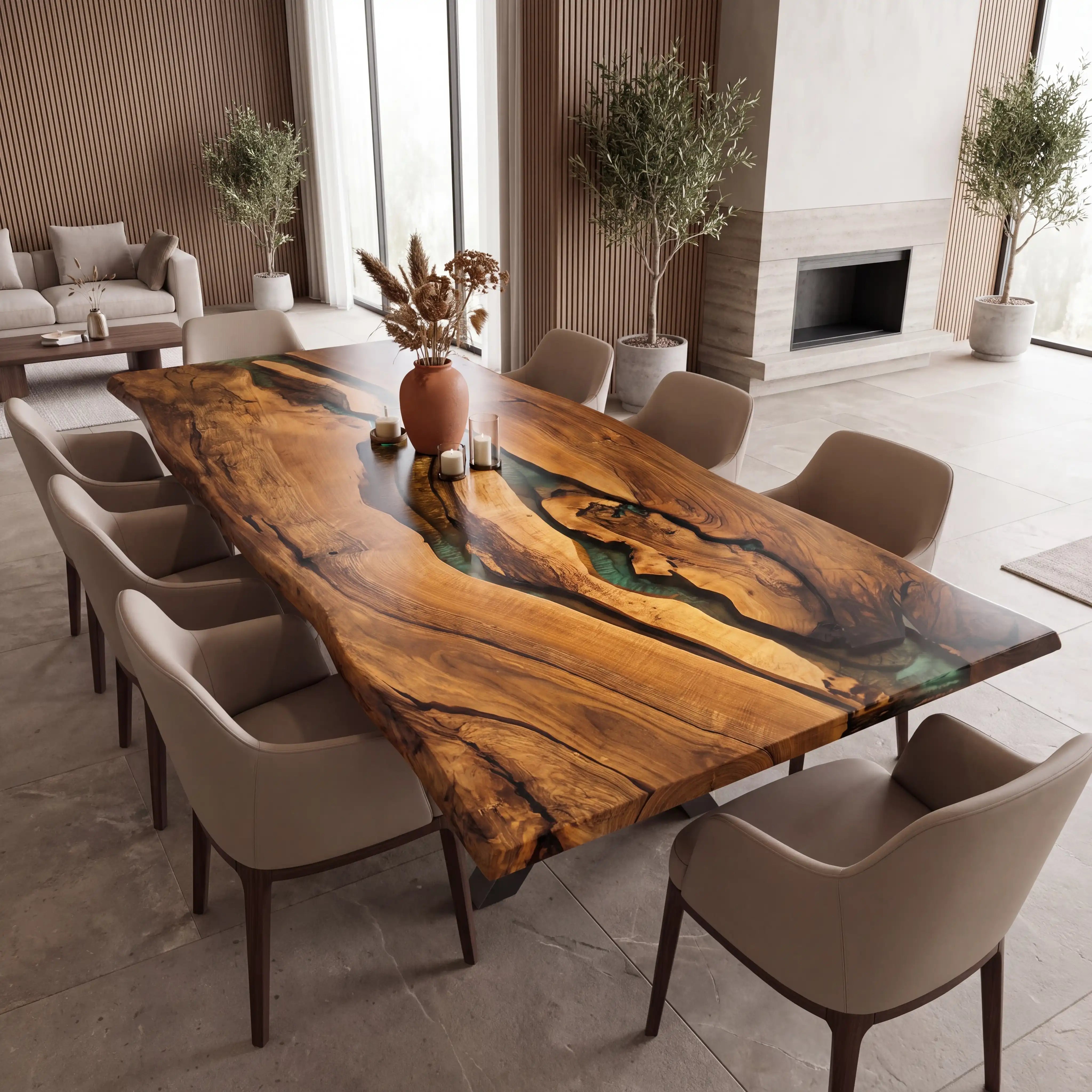 Custom Walnut Epoxy Resin River Table Green Resin QTR-84