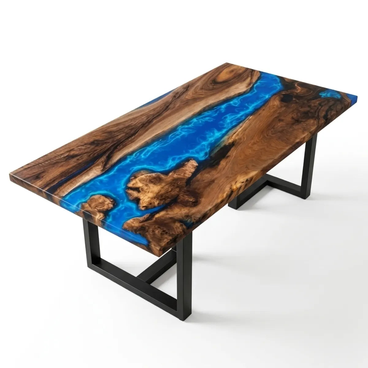 84 x 42 x 2.36 inch Black Walnut Blue Seawave resin dining table photo 1