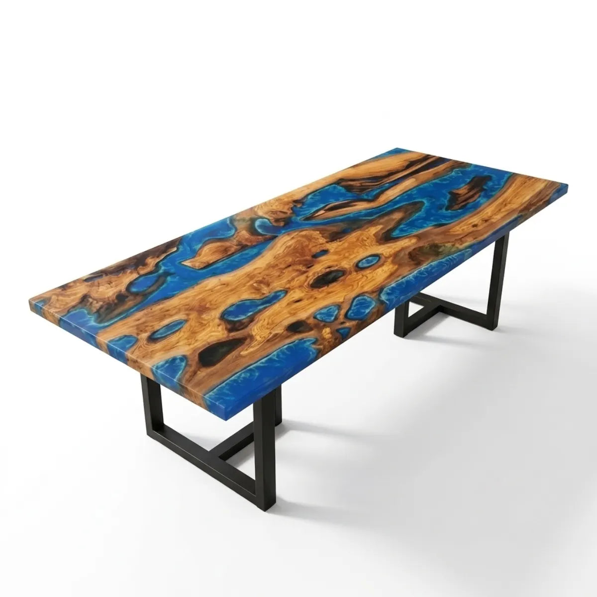 96 x 42 x 1.96 inch Olive Wood Blue Seawave Resin Rectangular Dining Table photo 2