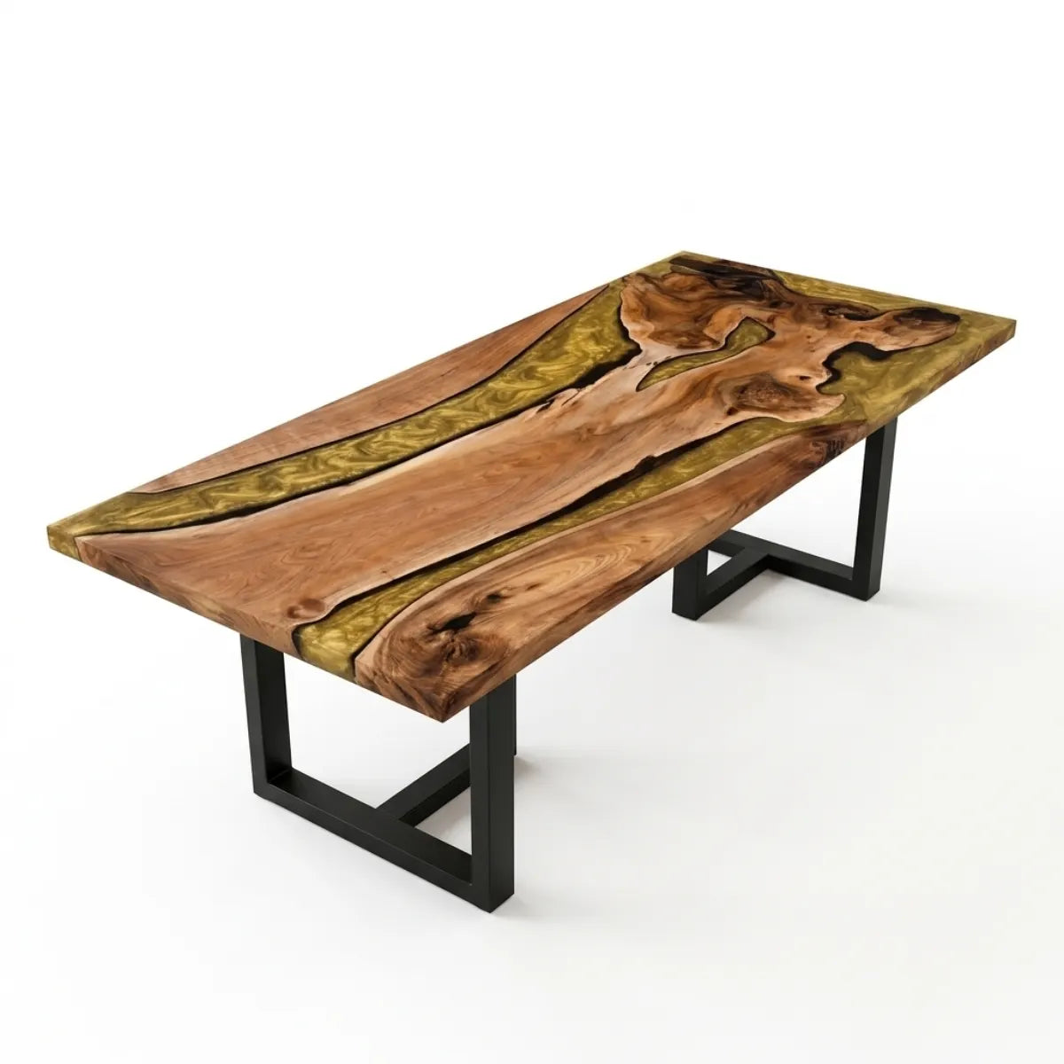 96 x 42 x 1.96 inch Black Walnut Metallic Gold Resin Rectangular Dining Table photo 1