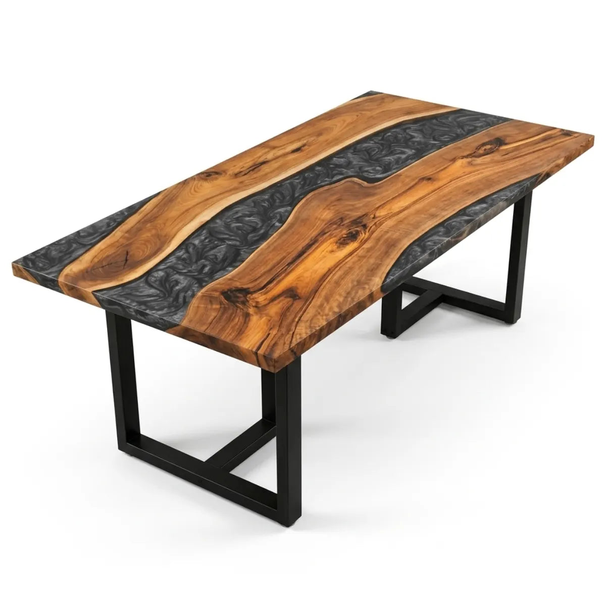 72 x 40 x 1.96 inch Black Walnut Metallic Grey Resin Rectangular Dining Table photo 6