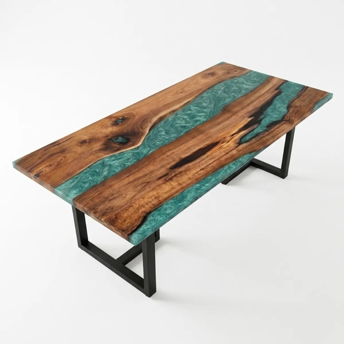84 x 42 x 1.96 inch Black Walnut Teal Green Resin Rectangular Dining Table photo 3
