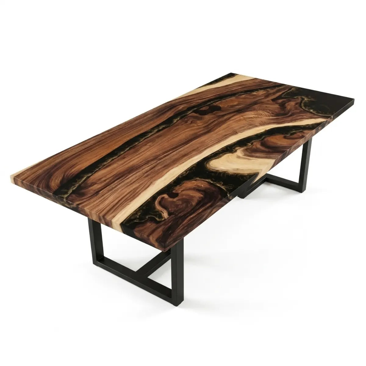 96 x 42 x 1.96 inch Walnut Black Resin River resin Rectangular dining table photo 1