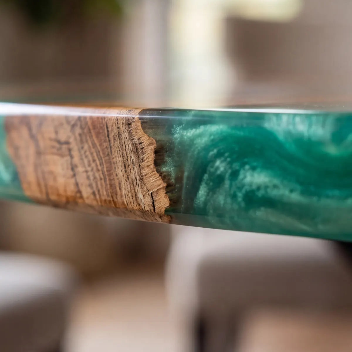 60 x 60 x 2.16 inch Olive Wood Green Swirl resin Round dining table photo 2