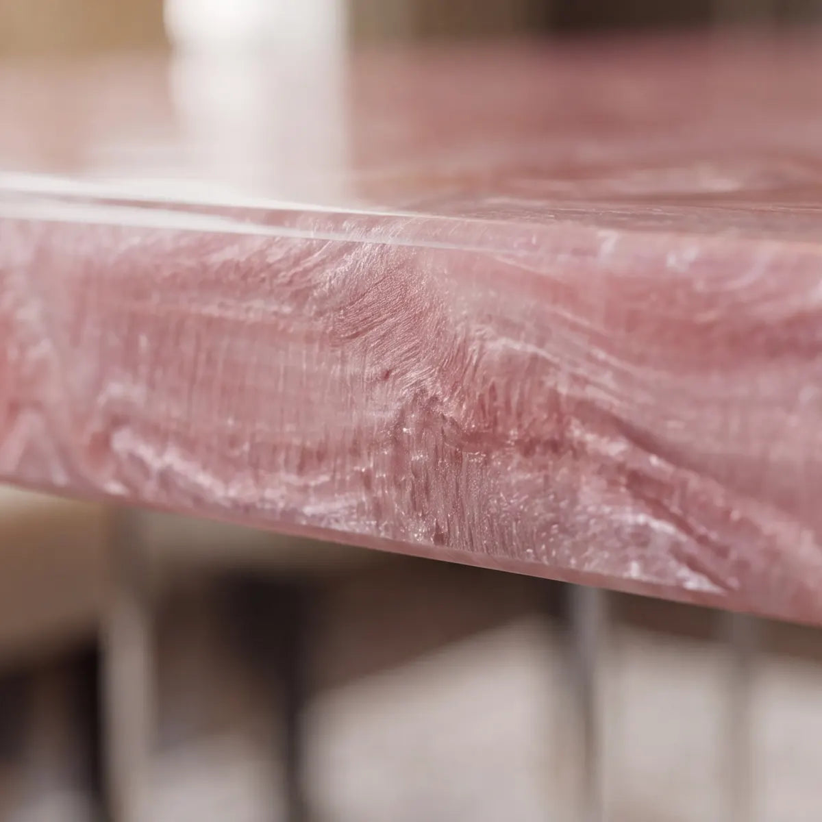 60 x 30 x 1.96 inch Poplar Wood Pearl Pink Swirl resin dining table photo 2