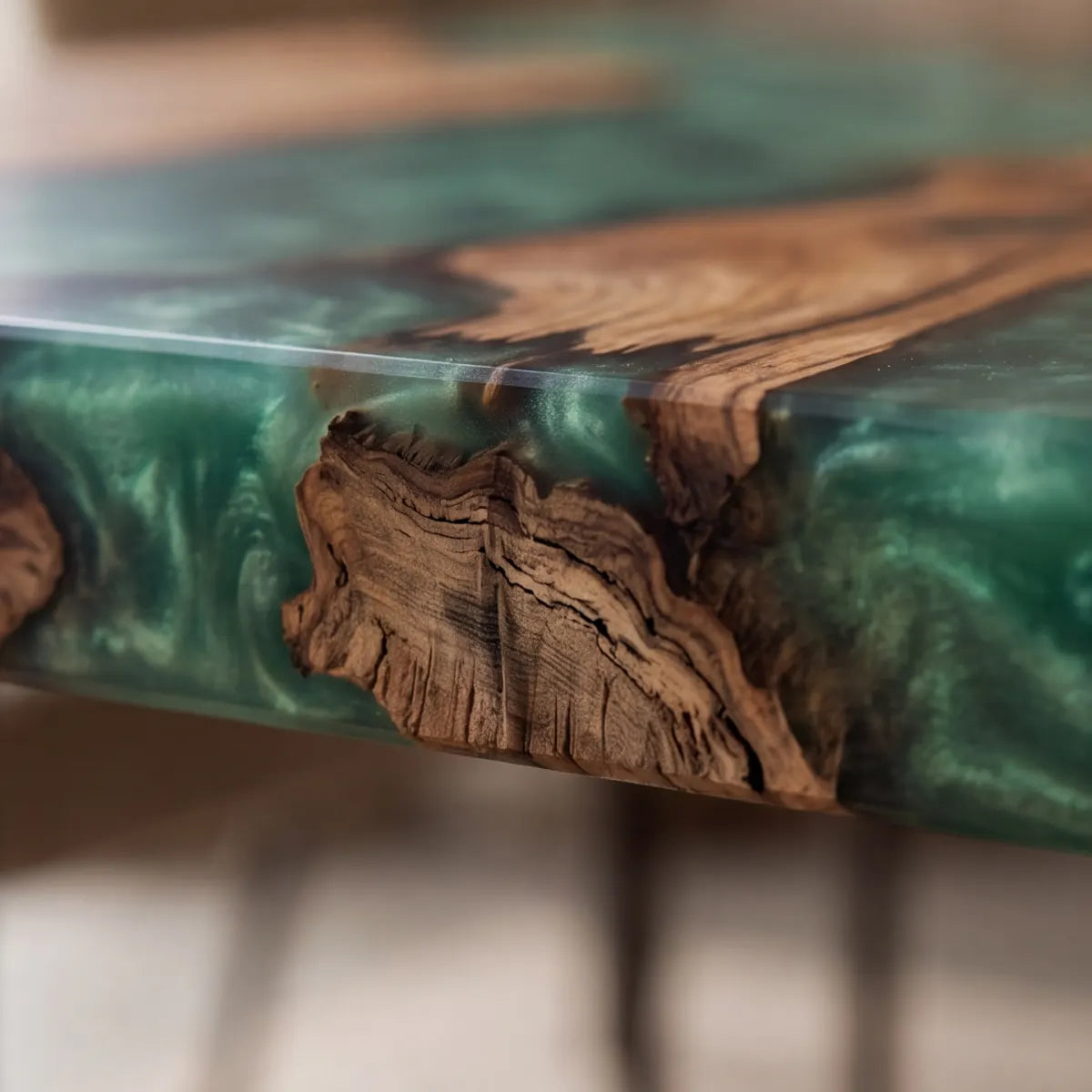 72 x 40 x 1.96 inch Olive Wood Emerald Green resin Rectangular dining table photo 2