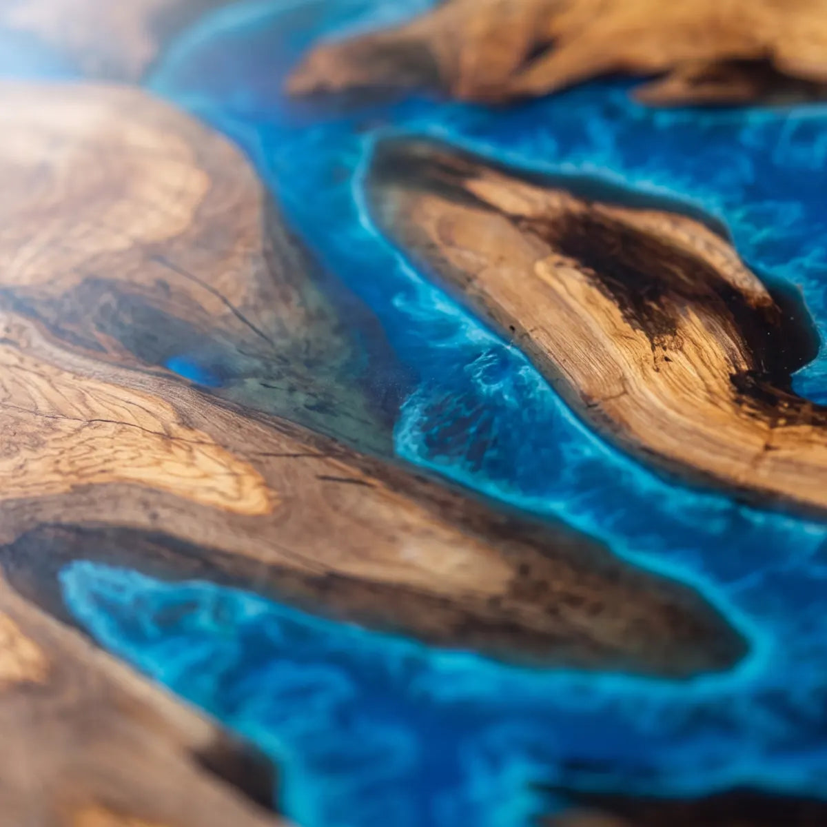 96 x 42 x 1.96 inch Olive Wood Blue Seawave Resin Rectangular Dining Table photo 1