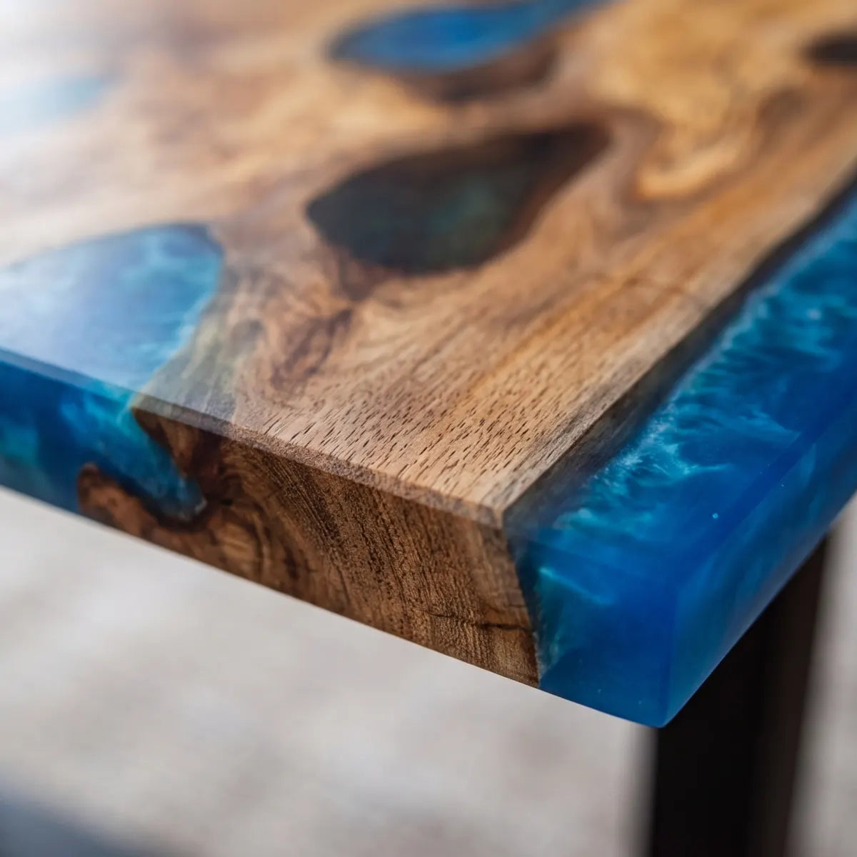 96 x 42 x 1.96 inch Olive Wood Blue Seawave Resin Rectangular Dining Table photo 5