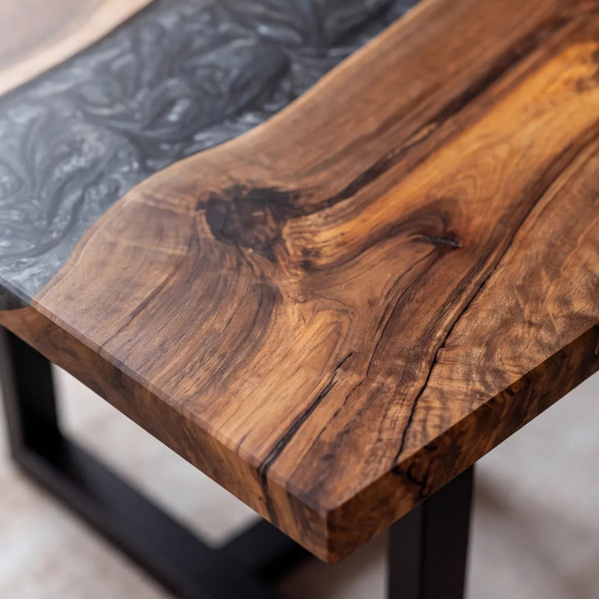 72 x 40 x 1.96 inch Black Walnut Metallic Grey Resin Rectangular Dining Table photo 5