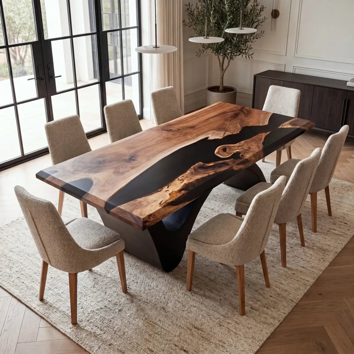 84 x 42 x 1.96 inch Black Walnut Black Resin River Rectangular Dining Table photo 2