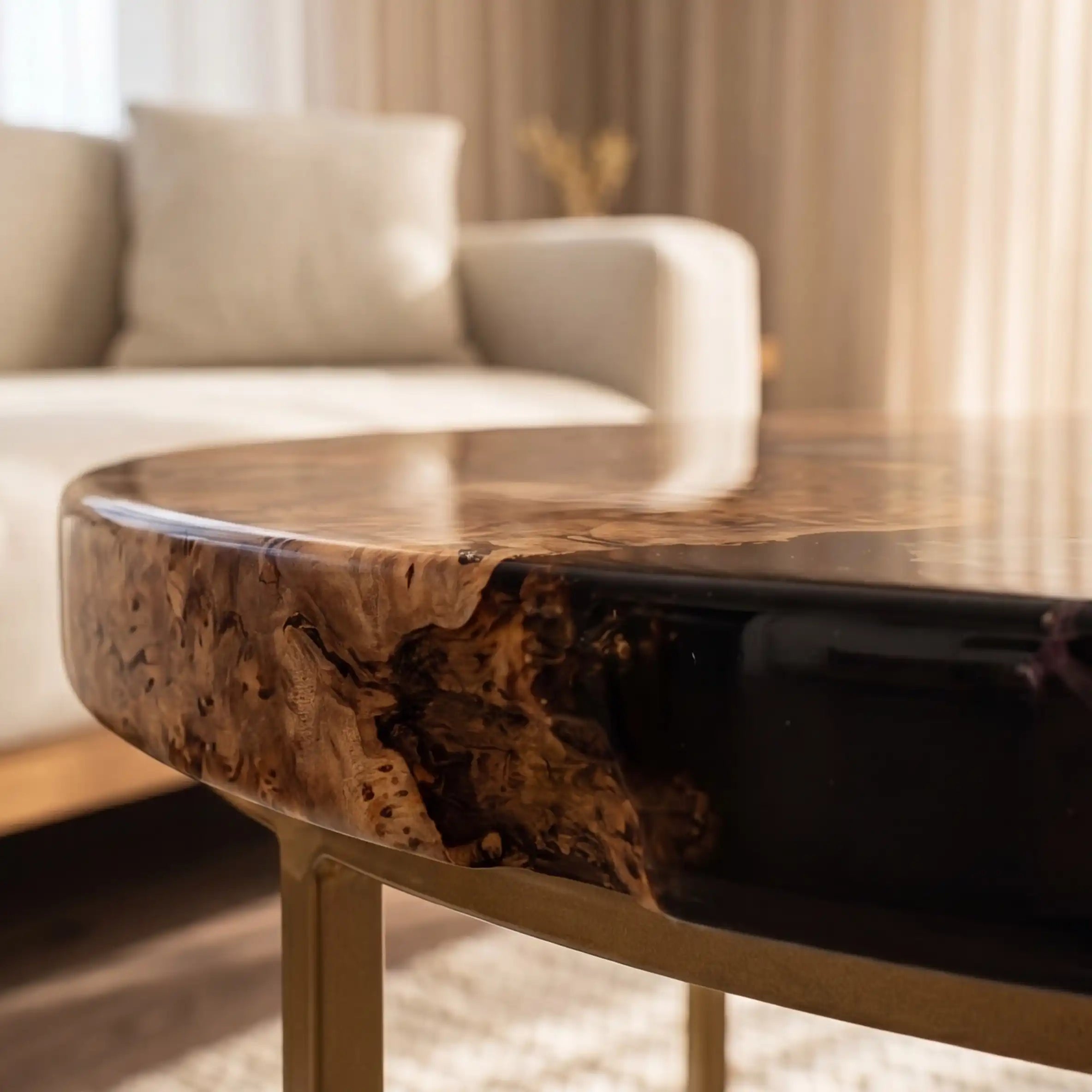 Olive Wood & Botanical Midnight Floral Resin Round Coffee Table ORT23