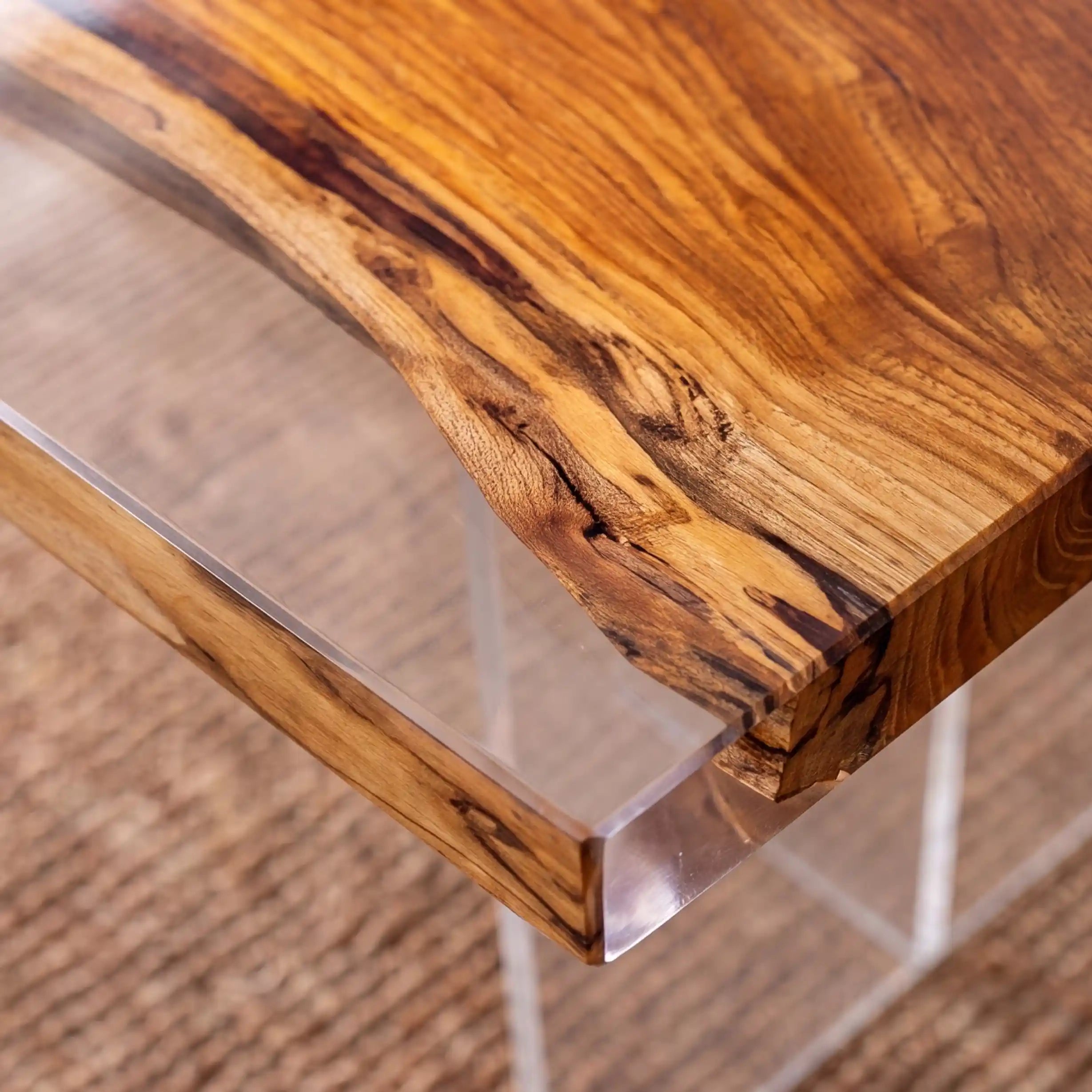 79"x36"x2" Olive Wood & Clear Resin Rectangular Dining Table ORD4