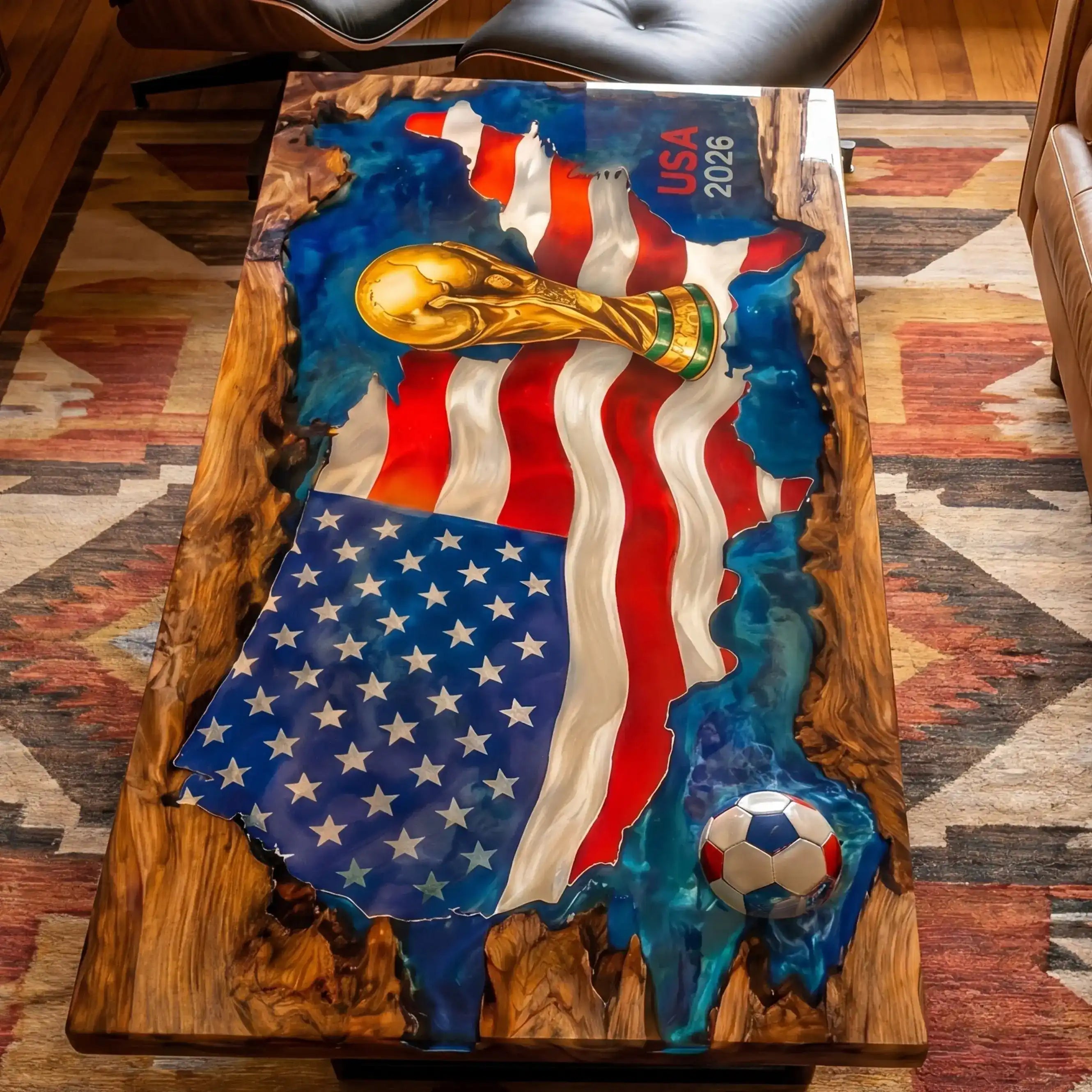 Olive Wood & USA 2026 World Cup Resin Coffee Table OWT14