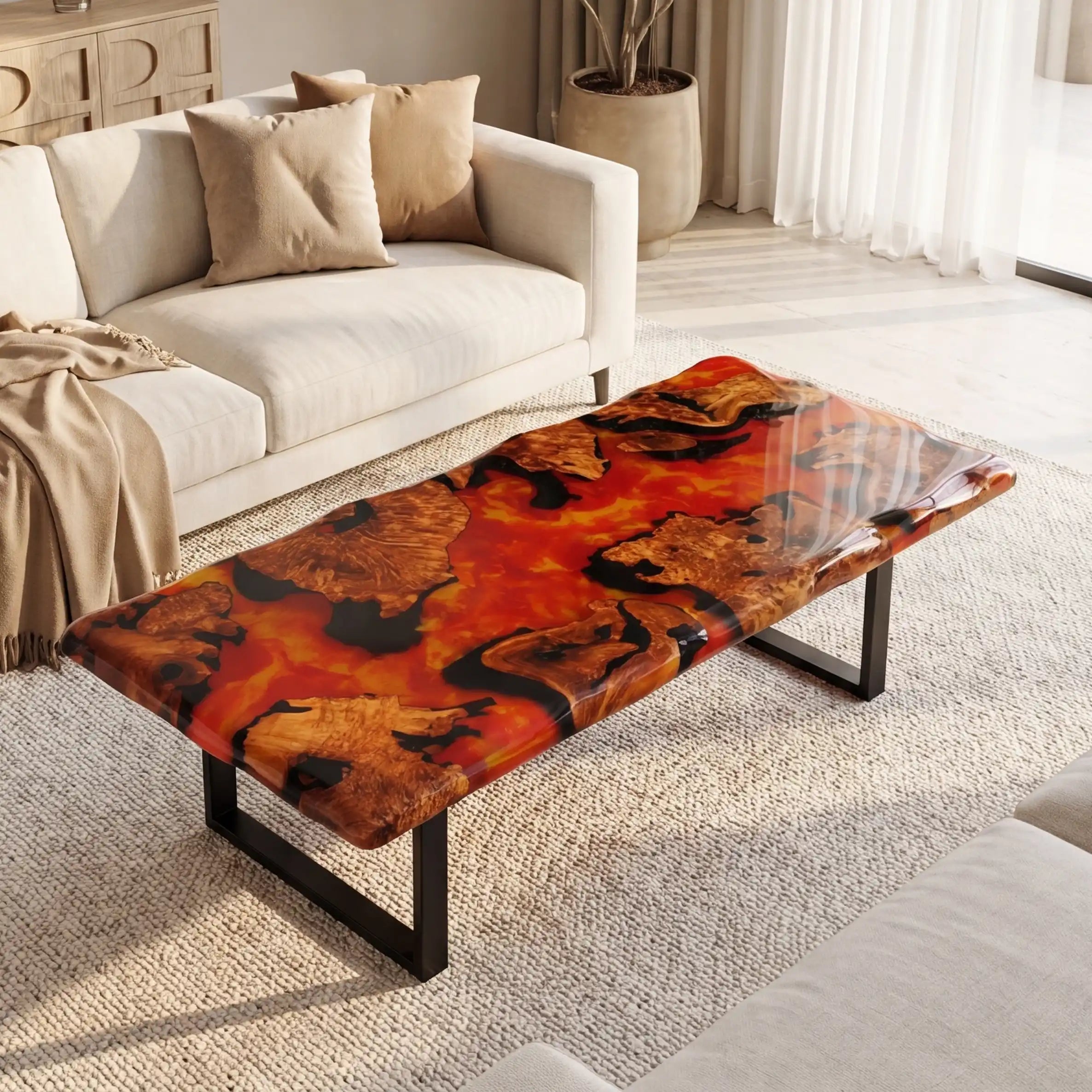 Olive Wood & Vibrant Orange Resin Coffee Table ORT26