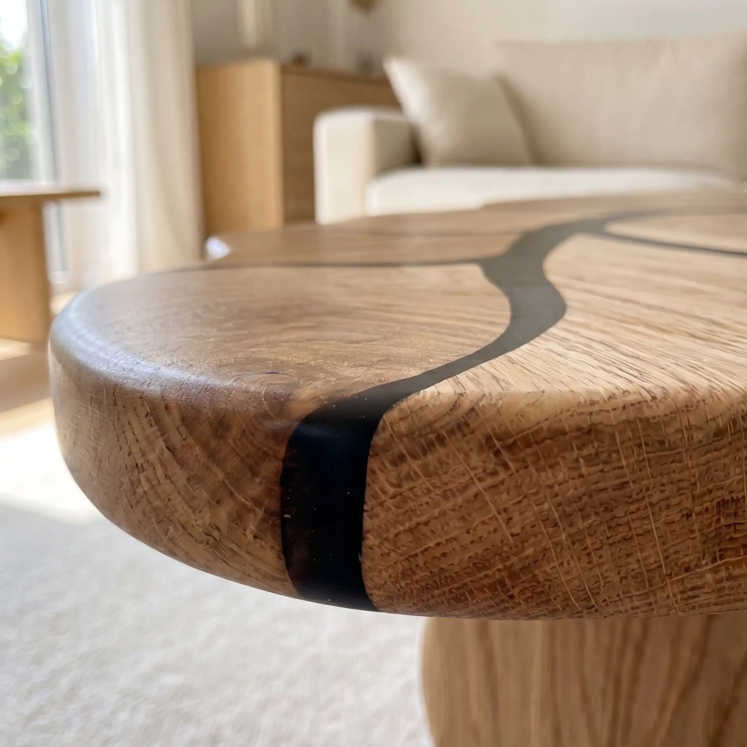 Poplar Wood & Black Resin Leaf Coffee Table PRT12